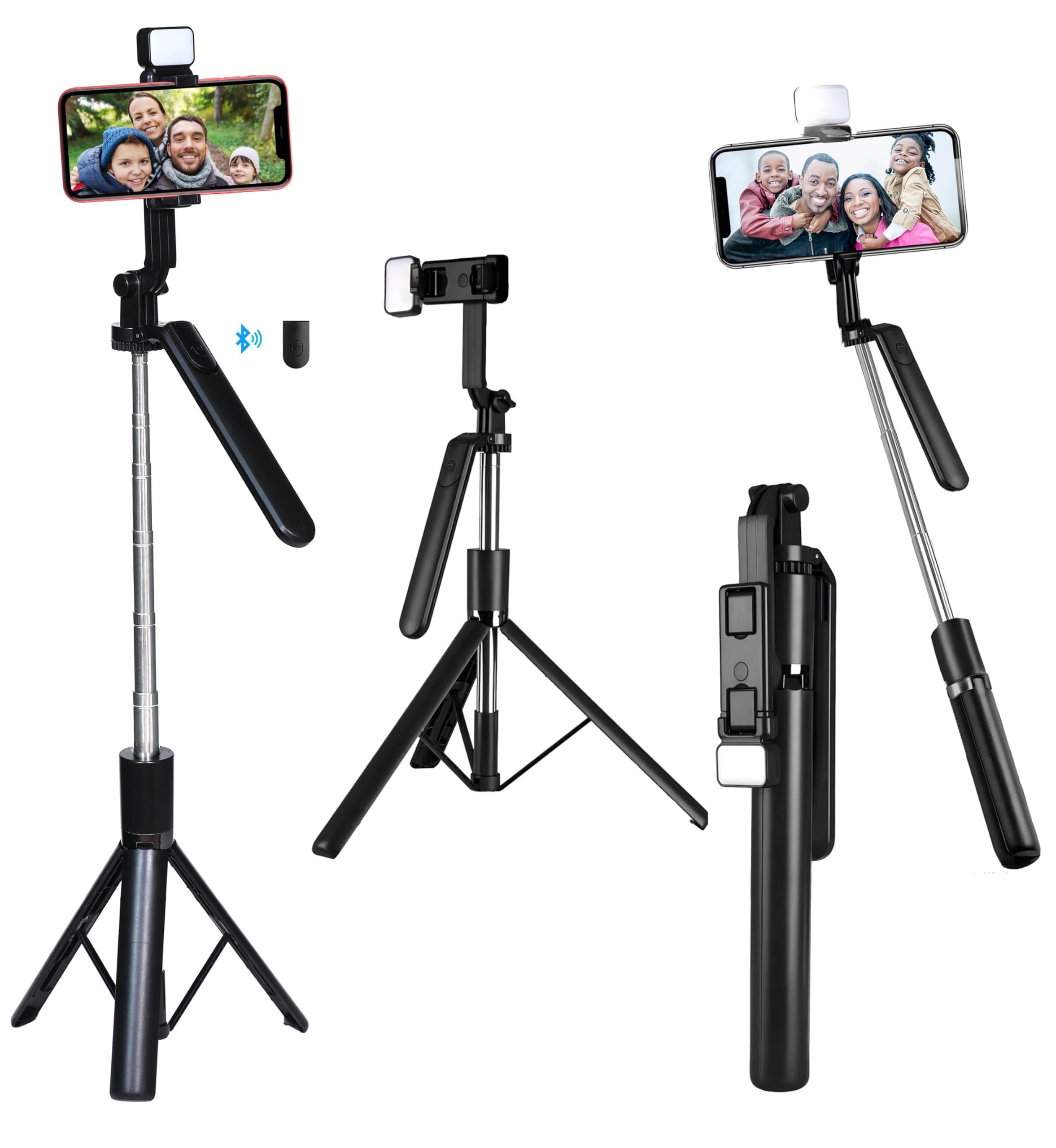 DAMSIN Selfie Stick Mobile Tripod R16S, LED Bright Fill Light, Wireless Bluetooth Remote, 62" Extendable Reinforced Tripod, Antishake 360° Rotating Handle, Multifunction Wide-Angle, Selfie, Vlogs-picture-11