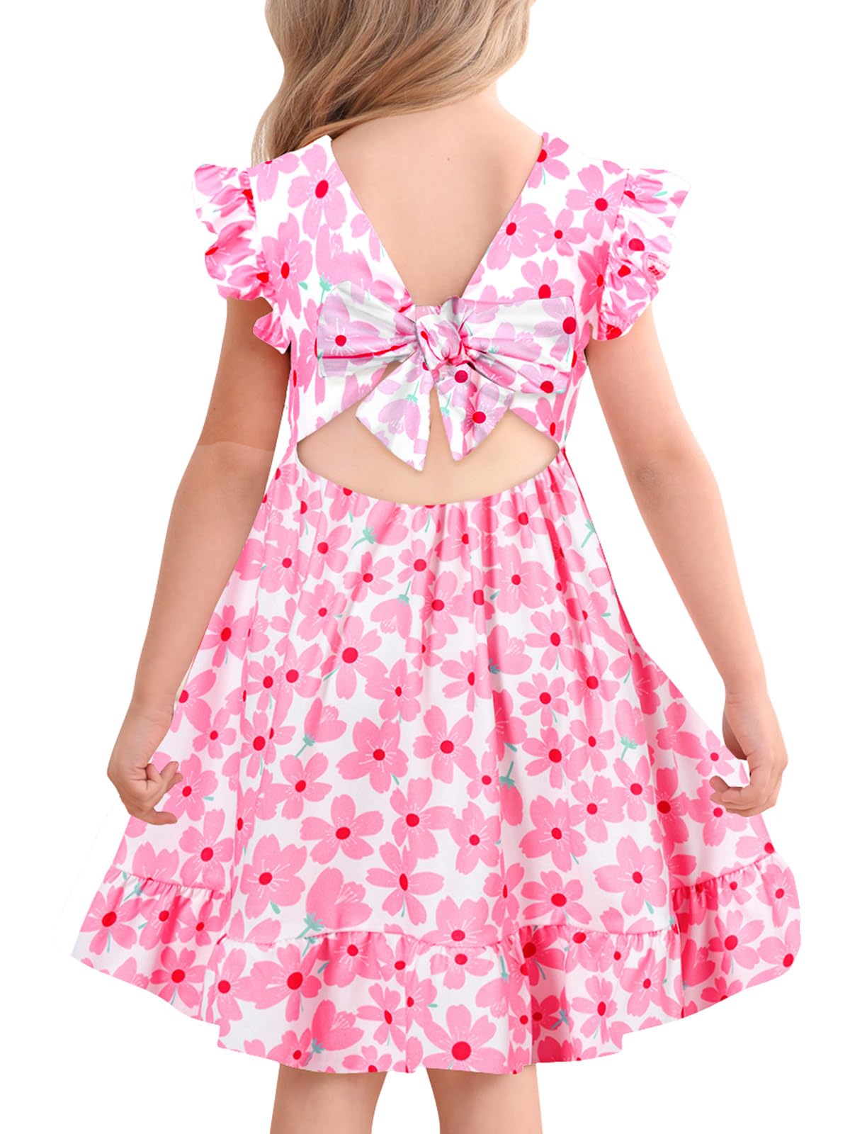Yousie Toddler Little Girl Dress Ruffle Tie Back Backless Summer Sundress Party Dresses