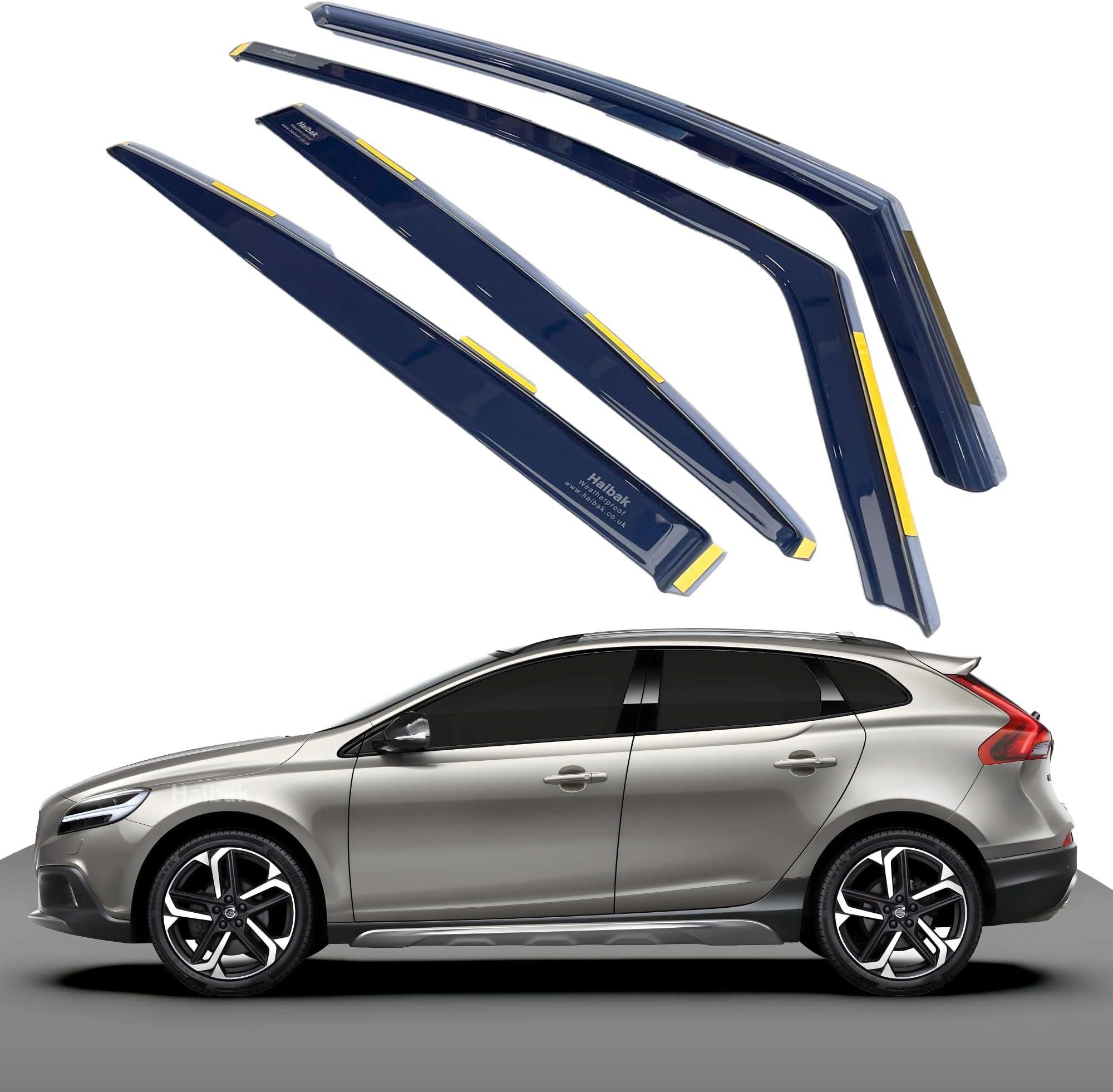 Haibak Wind Deflectors Set Compatible With Volvo V40 Mk2 2012-2019 5 Doors Hatchback 4pc Tinted in Channel Fitment