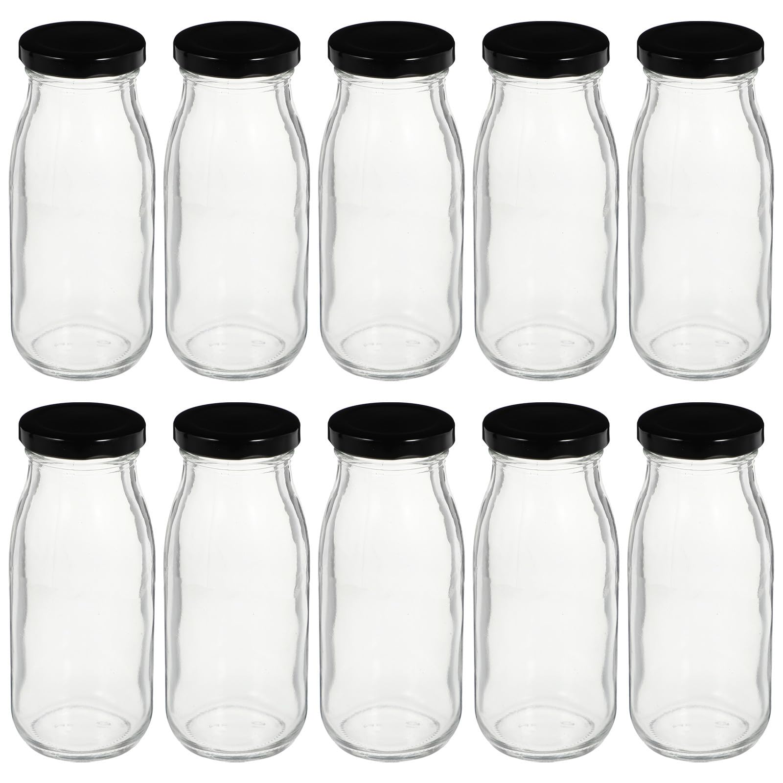 Housoutil Verdickte 250ml Glasflasche mit Schwarzem Deckel Stabile Milchflasche für Joghurt und Saft Verschließbar und Tragbar für Familien und Restaurants