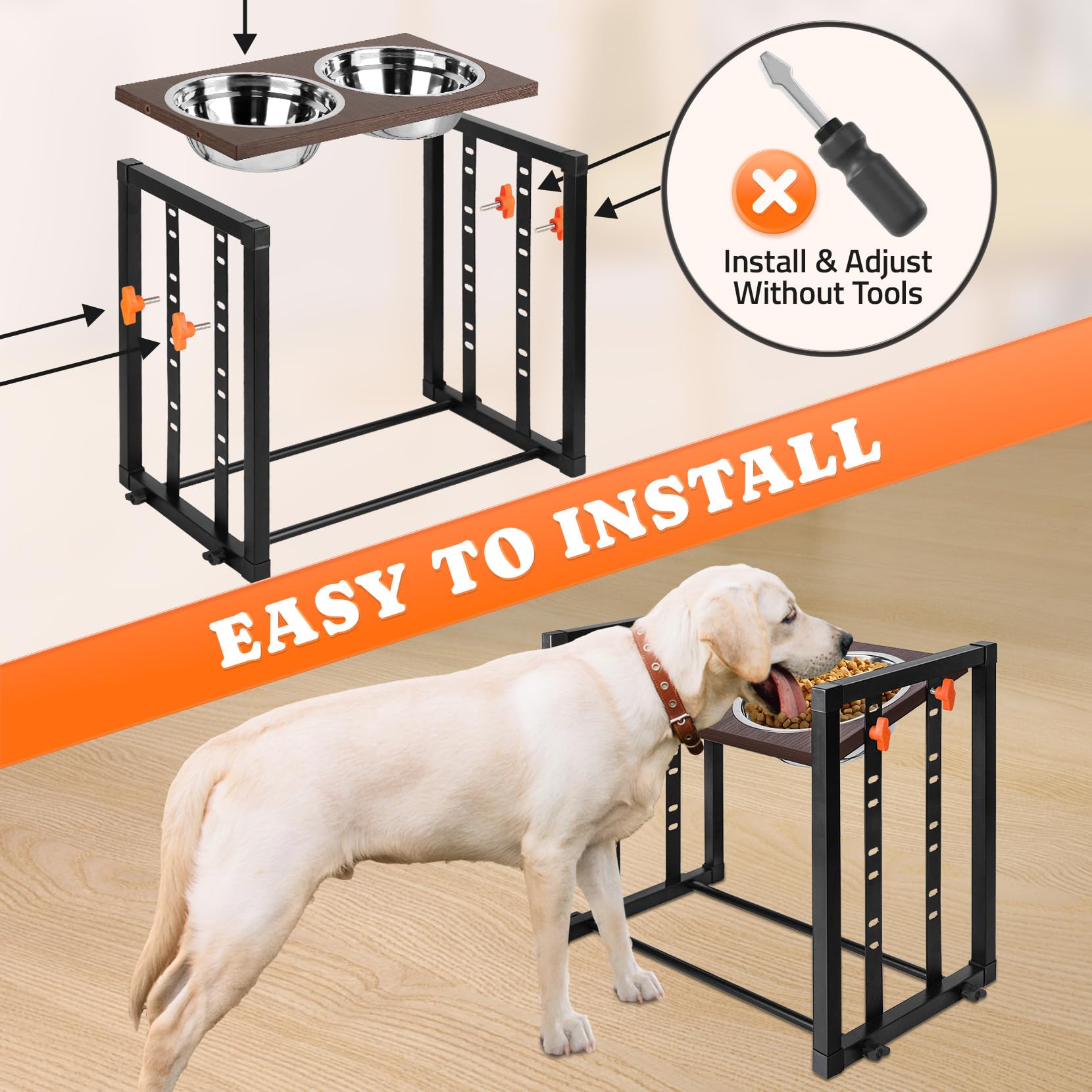 Elevated Dog Bowl: Adjustable 8 Heights Raised Dog Bowl Stand for