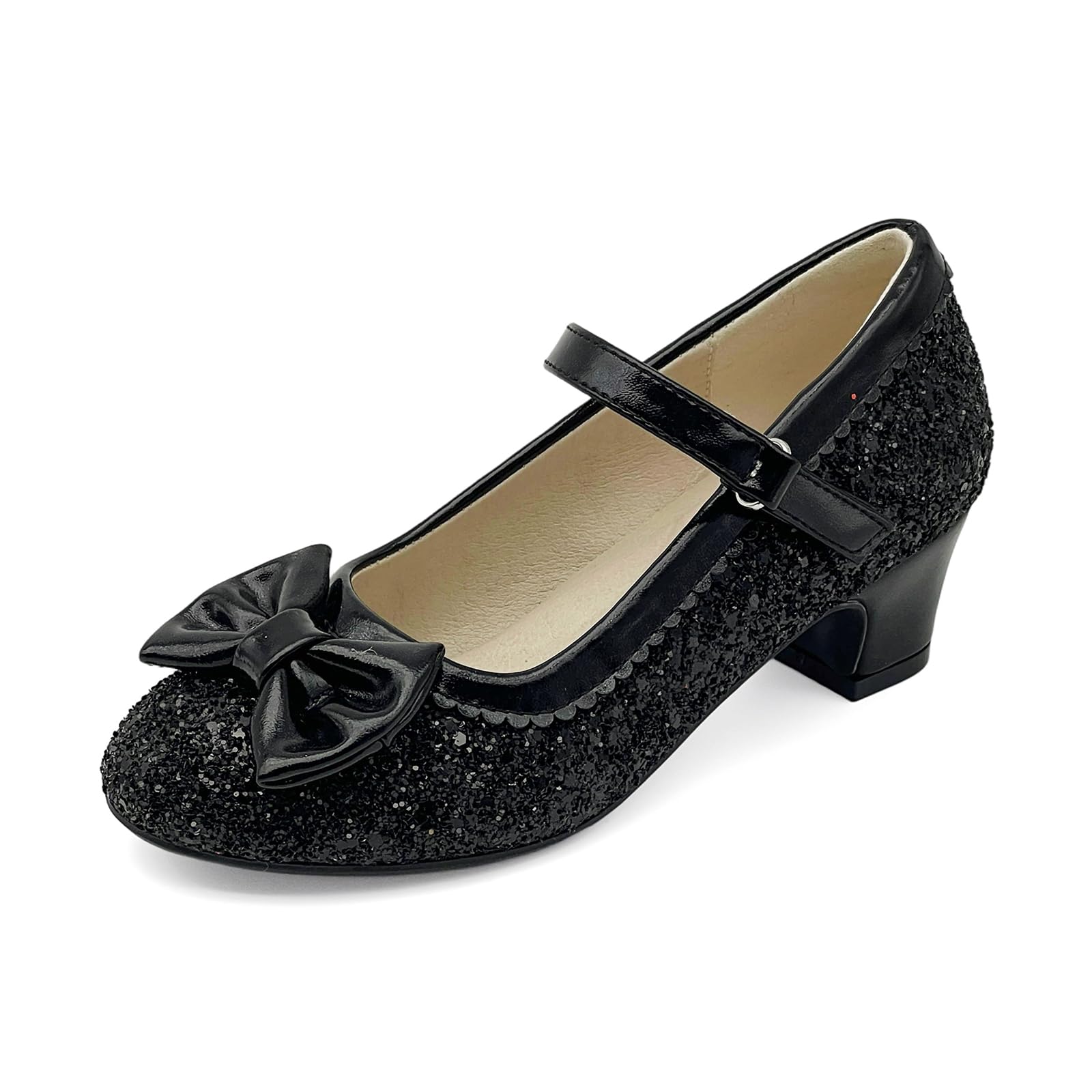 Girls Dress Shoes Low Heel Glitter Princess Shoe Flower Mary Jane Party Wedding Prom Shoes for Toddler Little Kids