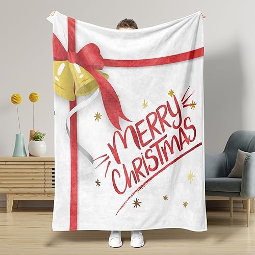 Merry Christmas Blanket Snow Snowflake Christmas Warm Blankets for Winter Soft Fluffy Chunky Home Gift Print Flannel Room Office Sofa Warm