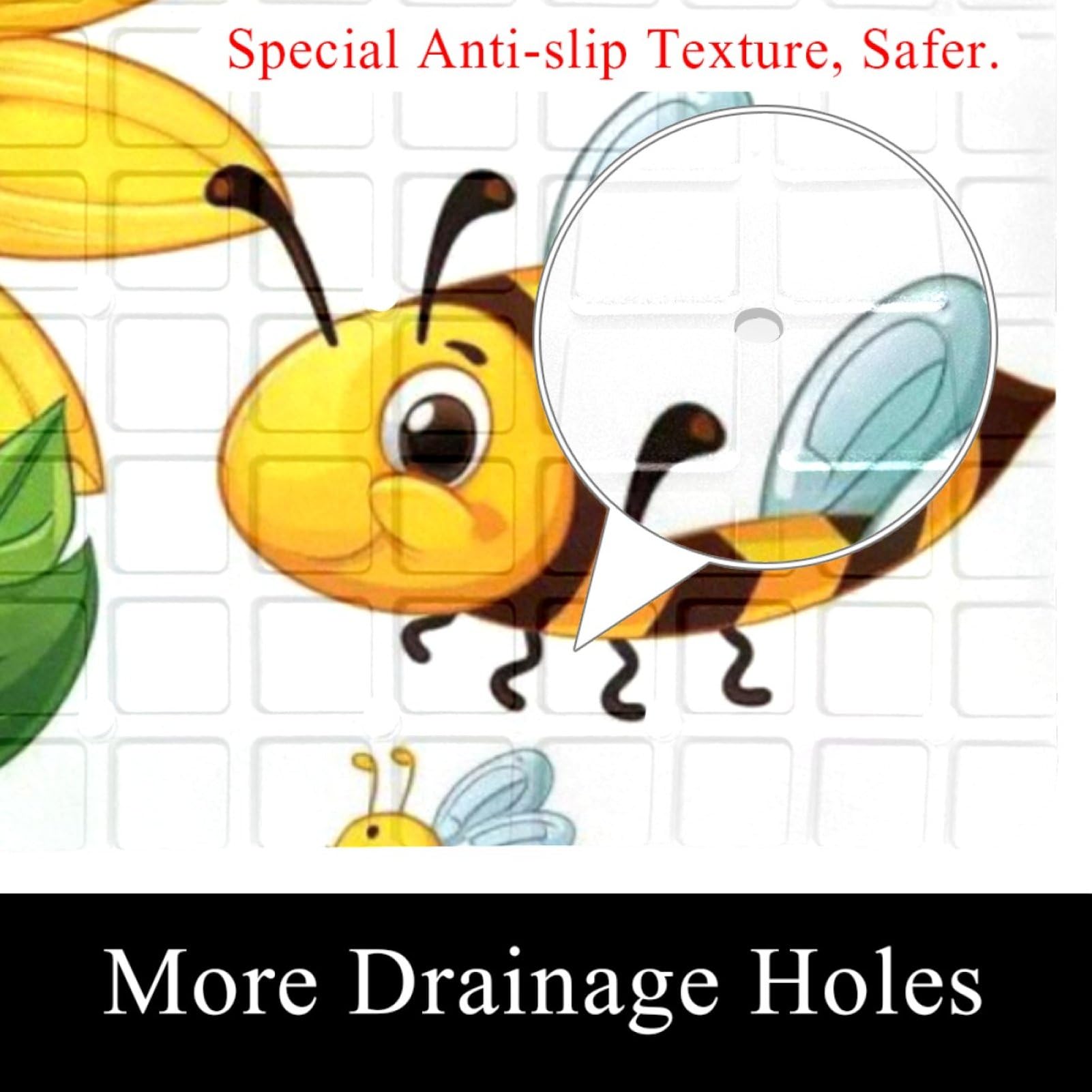 Badematte mit Cartoon-Sonnenblumen-Motiv, Duschmatte für Innendusche, rutschfeste PVC-Badewannenmatten für Badezimmer, nasse Duschbereiche (38,5 x 68 cm)