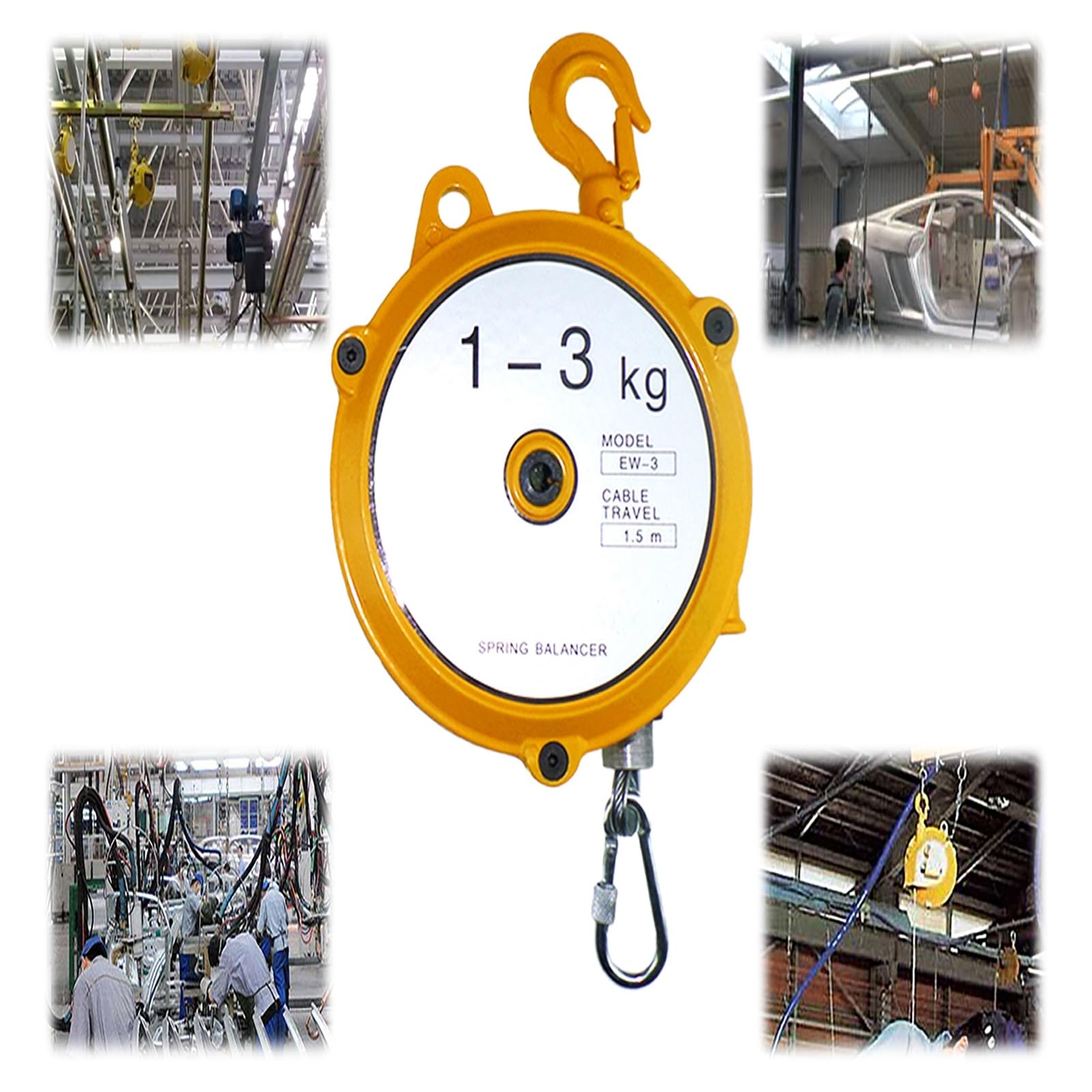 Spring Balancer, Tool Balancer Retractable 1.5m Alloy Hook Tower Wheel Wire Rope Hanging Equipment 1-200kg(1-3kg)