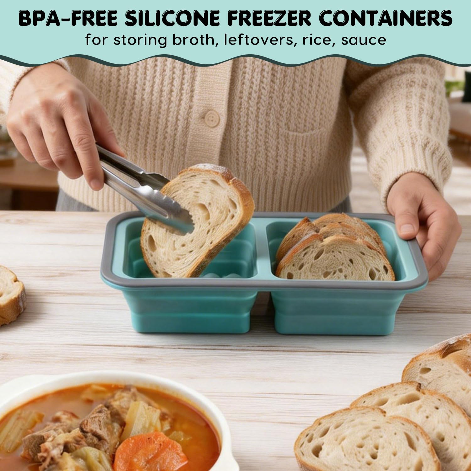 Silicone Soup Freezer Moulds with Lid, BPA-Free Soup Freezer Containers, 2 Ge, 29.5 x 14 x 6 cm - Image 4