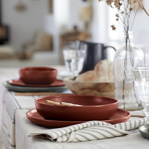 Miniatura 3 de Casafina Plato de postre para ensalada de cerámica de 9 pulgadas, colección Pacifica, Cayenne  Vajilla apta para microondas y lavavajillas