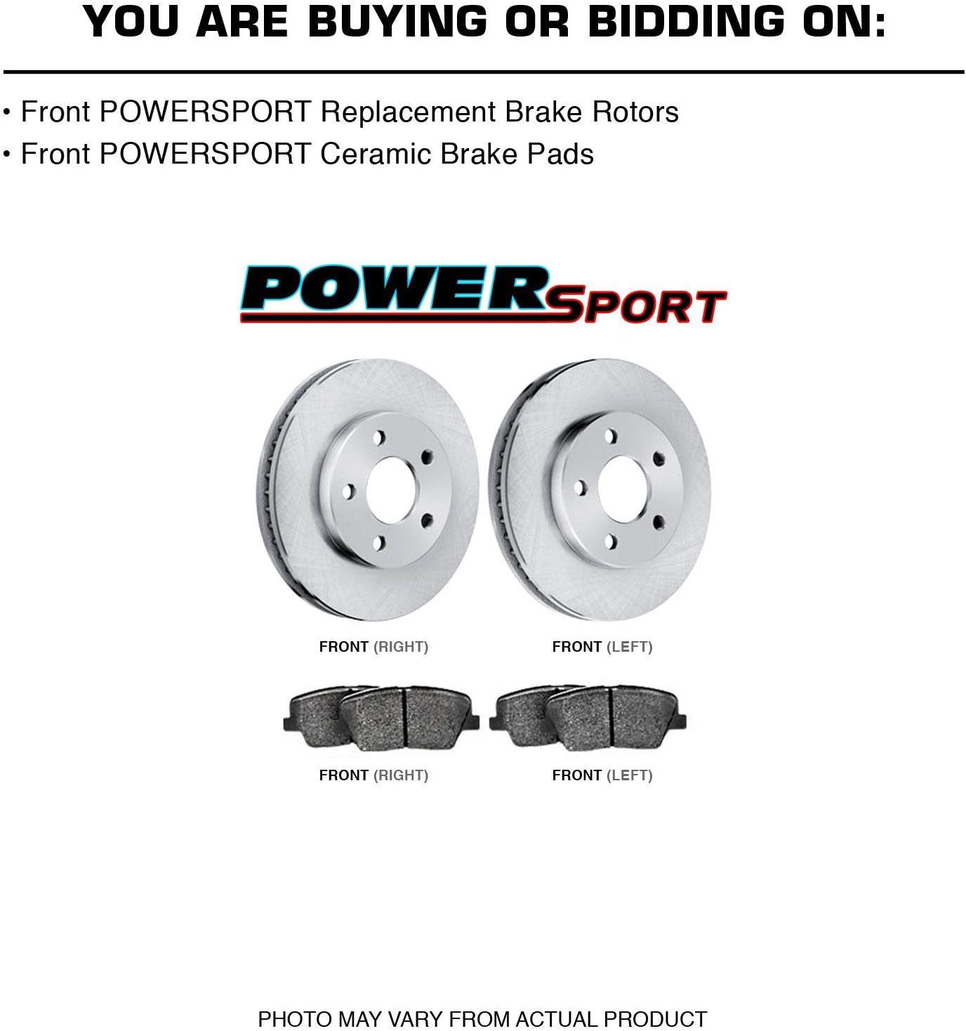 PowerSport Front Brakes and Rotors Kit |Front Brake Pads| Brake Rotors and Pads| Ceramic Brake Pads and Rotors |fits 1991-1994 Ford Crown Victoria; Lincoln Town Car; Mercury Grand Marquis
