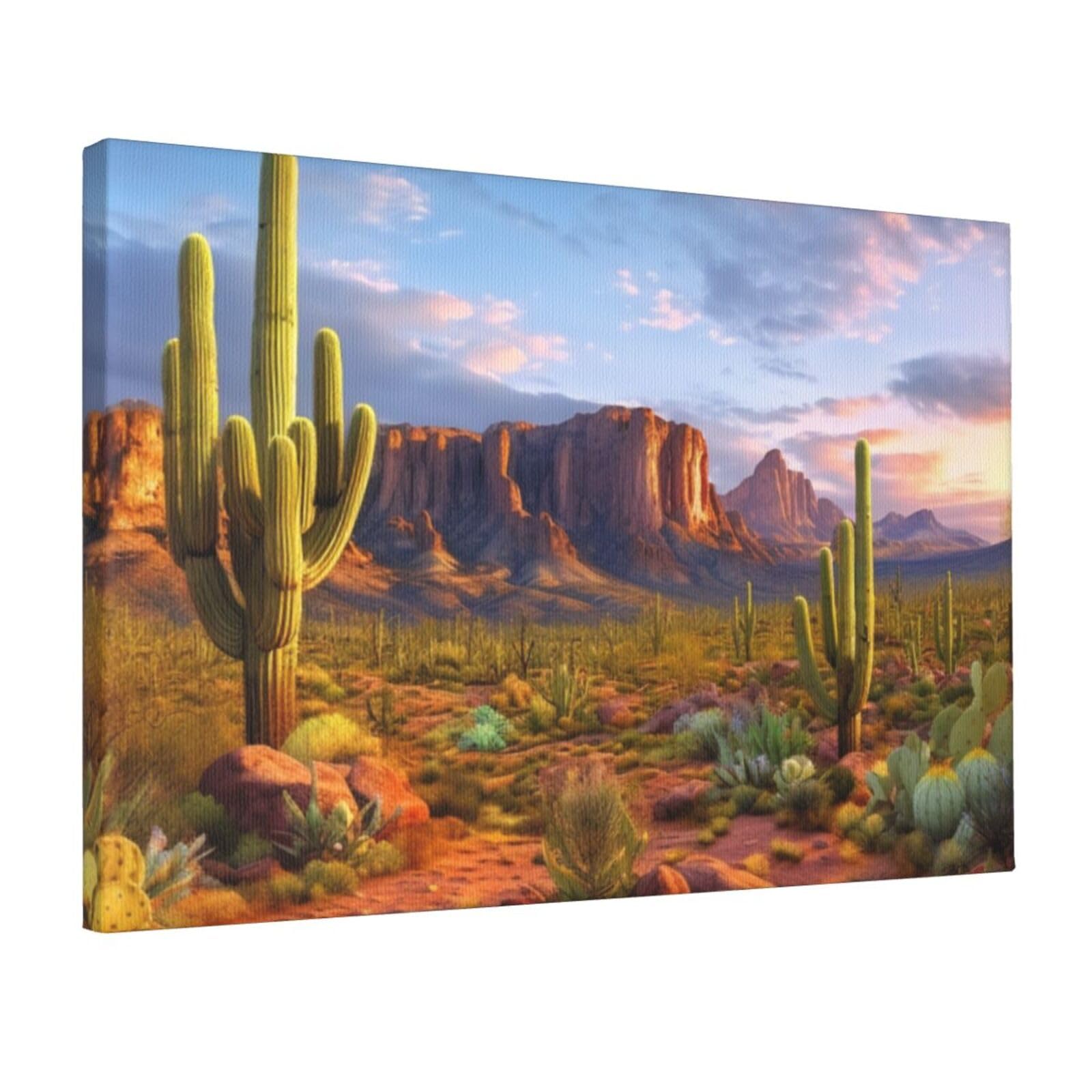 DWVTSLH Cactus Landscape Poster Paintings Canvas Wall Art Bedroom Prints Home Decor Hanging Picture Modern Home Artworks Aesthetic for Living Room Office Wall Decor 12x18in Unframed
