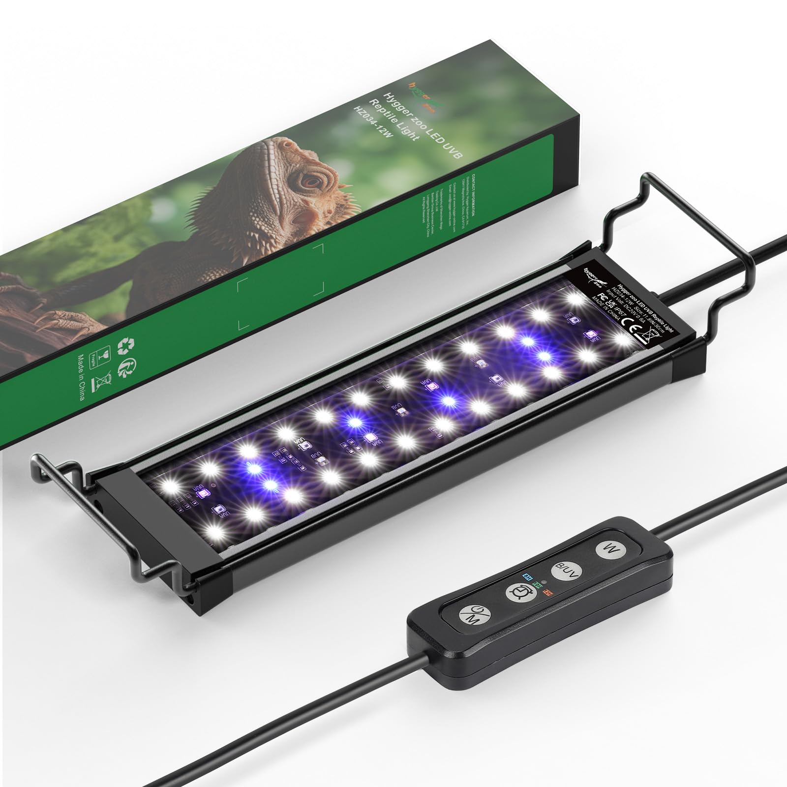 12W LED UVB Light for Reptiles Terrarium Light Extendable Reptile Tank Light with Controller ＆Dimming and 5 UVI Modes Full Spectrum Brilliant White Blue Red Lights for Bearded Dragon, Gecko