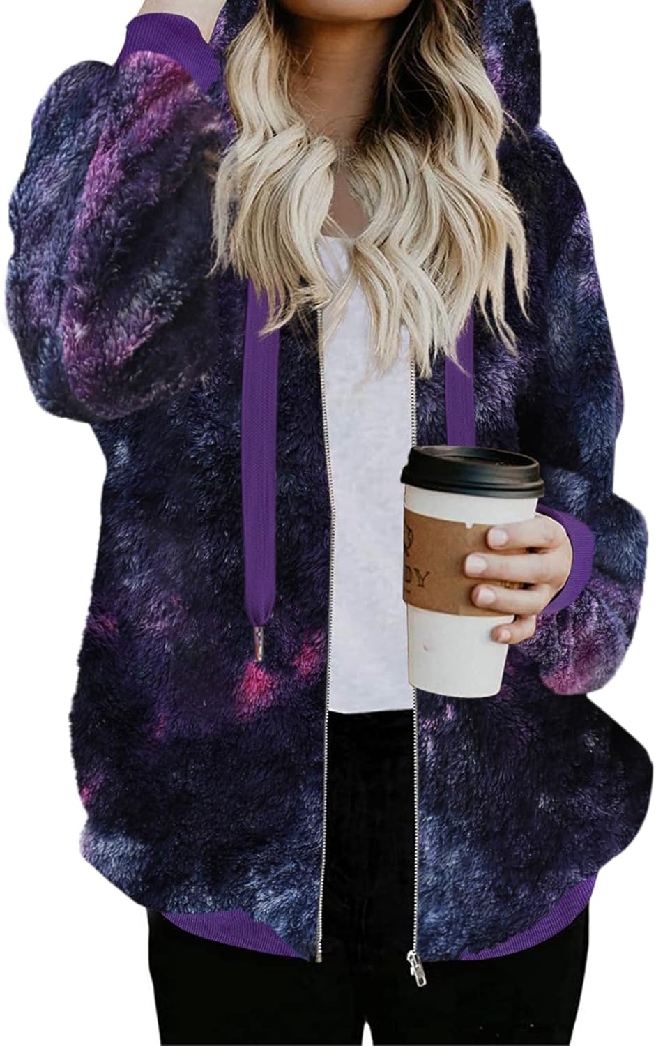Nirovien Womens Sherpa Jacket Fuzzy Zip Up Hoodie Oversized Fleece Jackets Fluffy Coat with Pockets