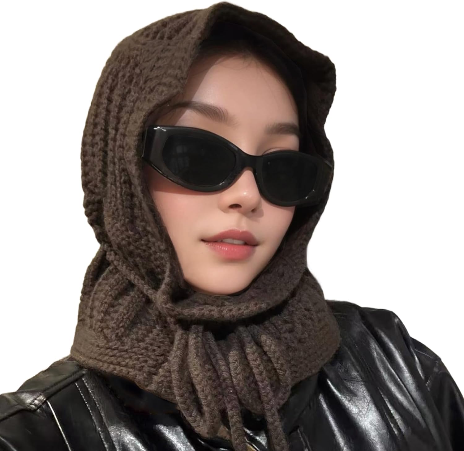 ACUSHLA 100% Merino Wool Fashion Balaclava for Women Soft Warm Light Hooded Scarf Knitted Hat and Scarf in One
