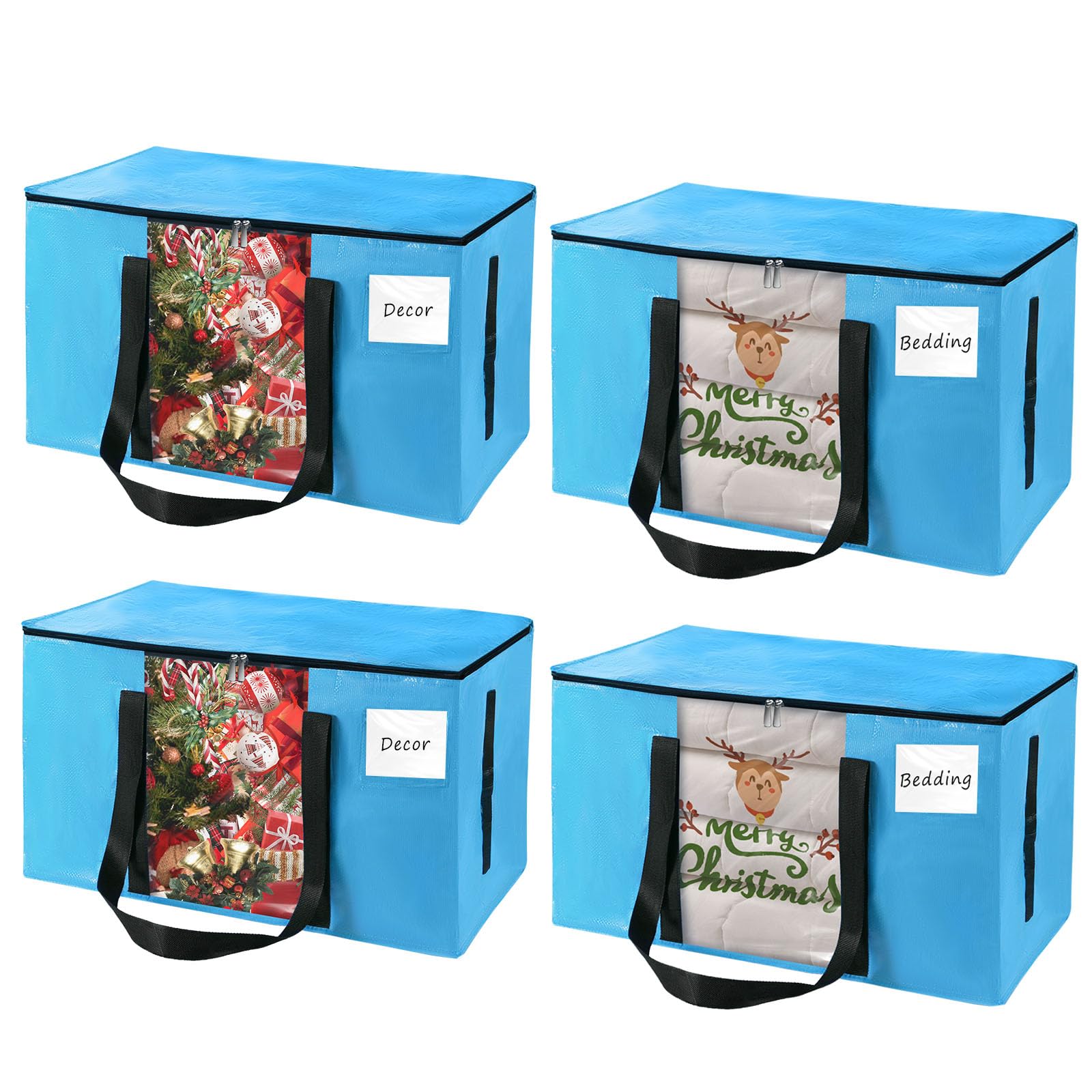 Photo 1 of Storage Bags for Clothes, 4 Pack Extra Large Clothing Storage Bags with Visible Window, Heavy Duty Moving Totes with Reinforced Handle for Bedding, Blanket, Sheets, Pillows, Christmas Decorations