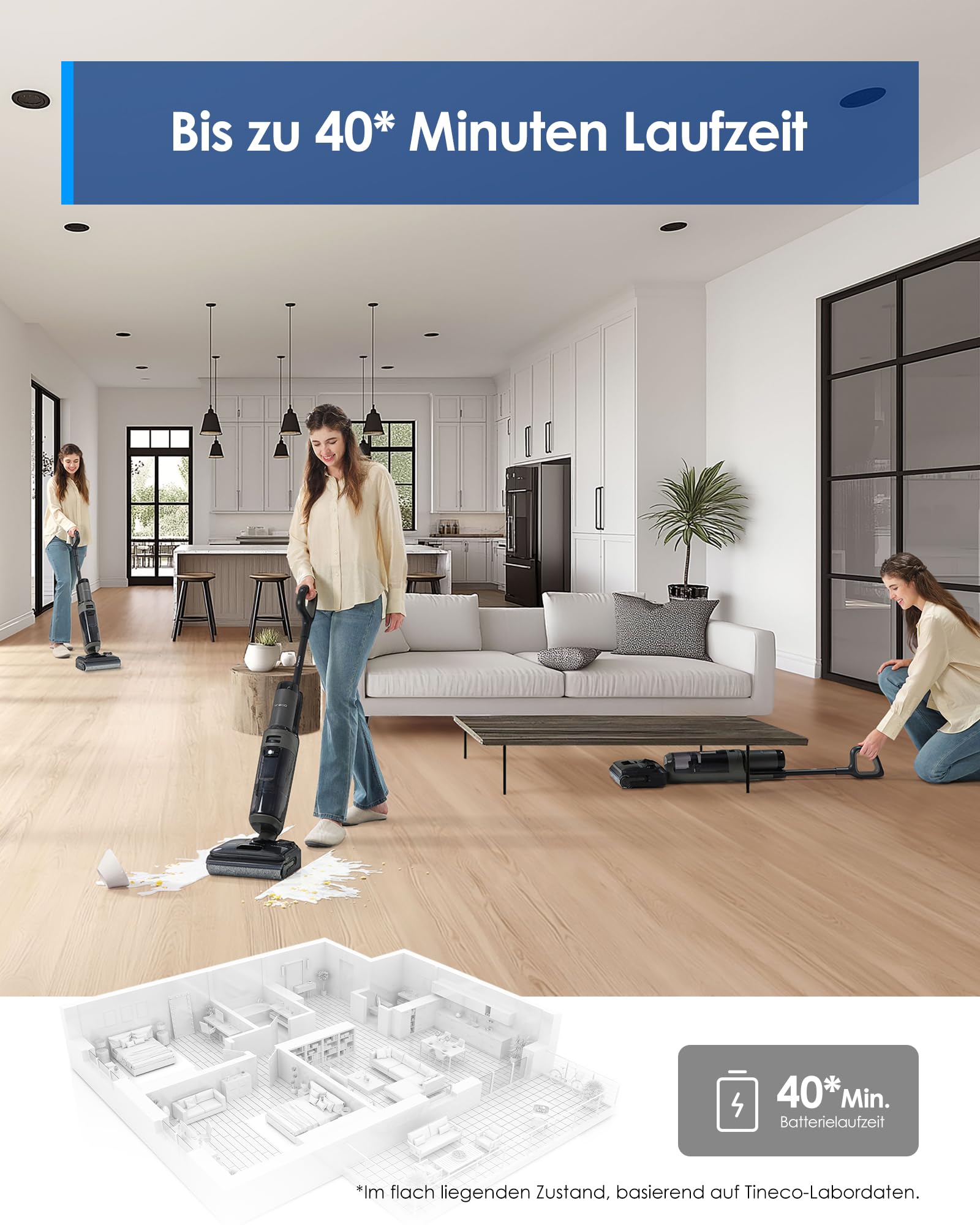 Tineco Floor ONE i6 Stretch Nass Trockensauger, 180° Lay-Flat Nasssauger, 20kPa Saugkraft, 85 °C Heißluft-Trocknung, 40 Min Laufzeit, Beidseitige Reinigung, Anti-Tangle staubsauger für Tierhaare