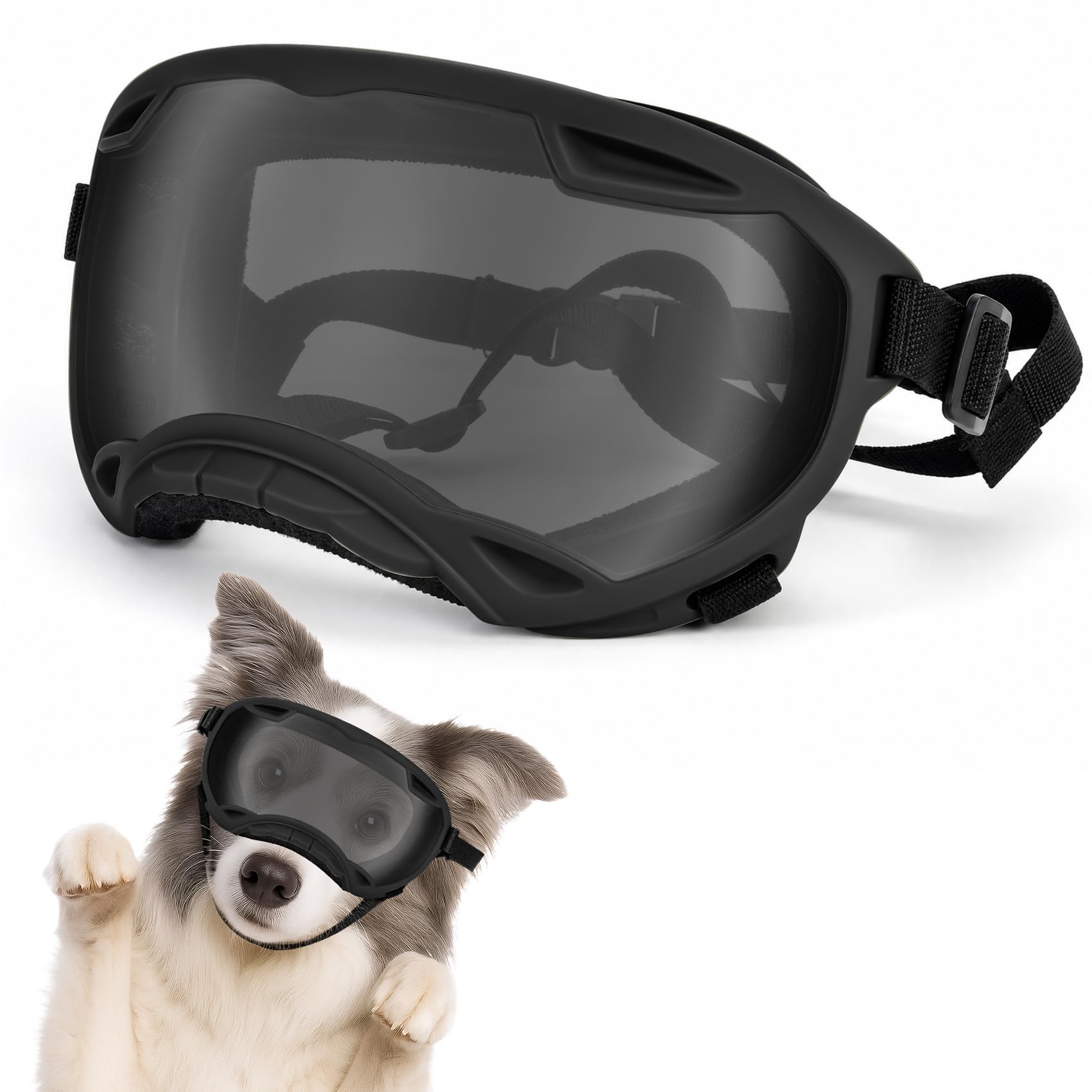 Occhiali per cani di taglia grande, occhiali da sole per cani di taglia | Occhiali per cani con cinturino regolabile, occhiali protettivi per cani, protezione UV, antivento e antipolvere