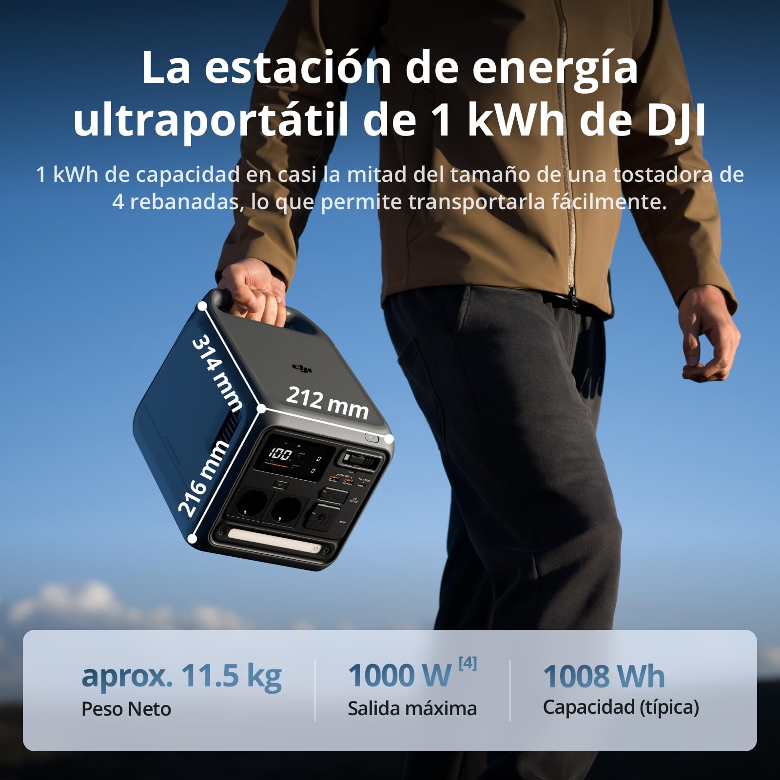 DJI Power 1000 Mini Estación de energía portátil, Batería LFP de 1008 Wh, Tamaño compacto, Salida máxima de 1000 W, Recarga del 0% al 80% en 58 minutos, Generador eléctrico para el hogar y camping