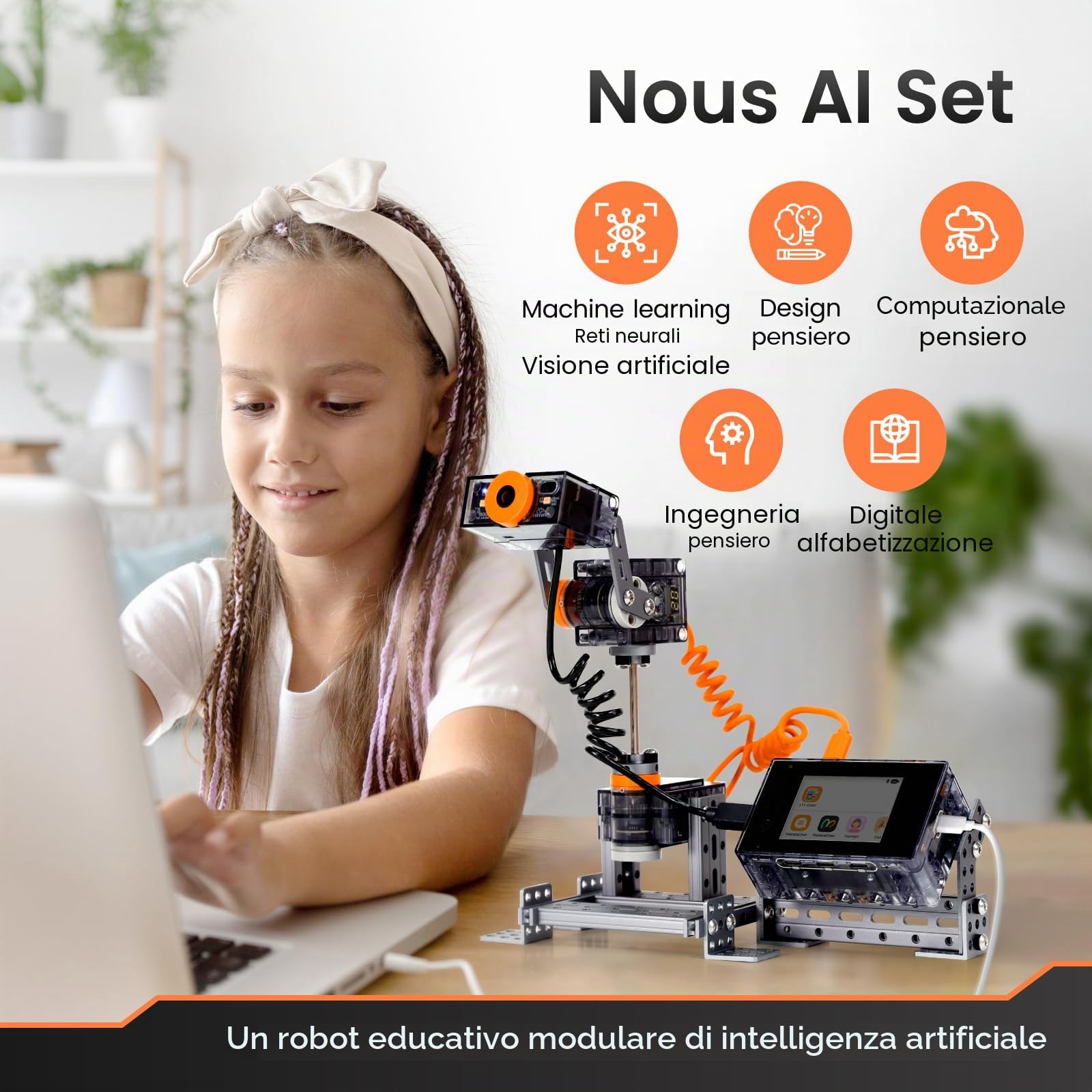 Robot di codifica per bambini dai 12 anni in su, MatataStudio Nous AI Set Robot programmabili Giocattolo Kit di codifica intelligente con fotocamera Kit di costruzione robot creativo per bambini per