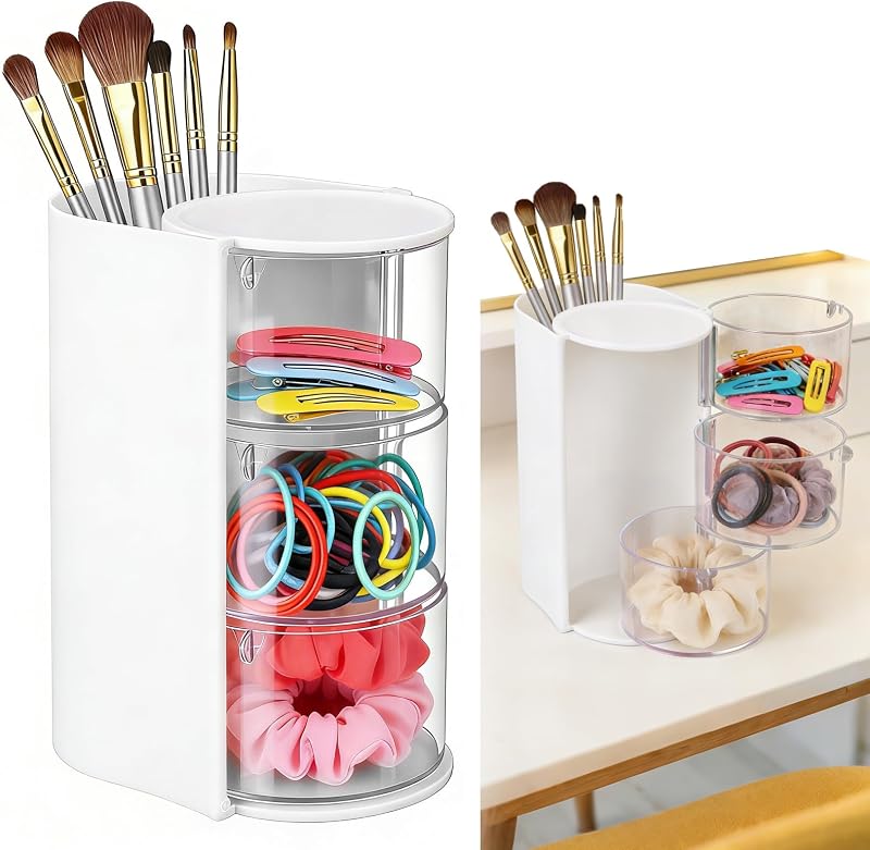 Organizador giratório de acessórios para cabelo e maquiagem Mkway, 3 níveis, suporte de mesa branco
