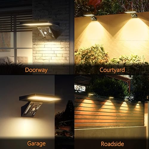 Miniatura 6 de Luces solares de pared para exteriores, 2000 lúmenes, 3 sensores de movimiento de temperatura de color, luces para exteriores con control remoto, 3