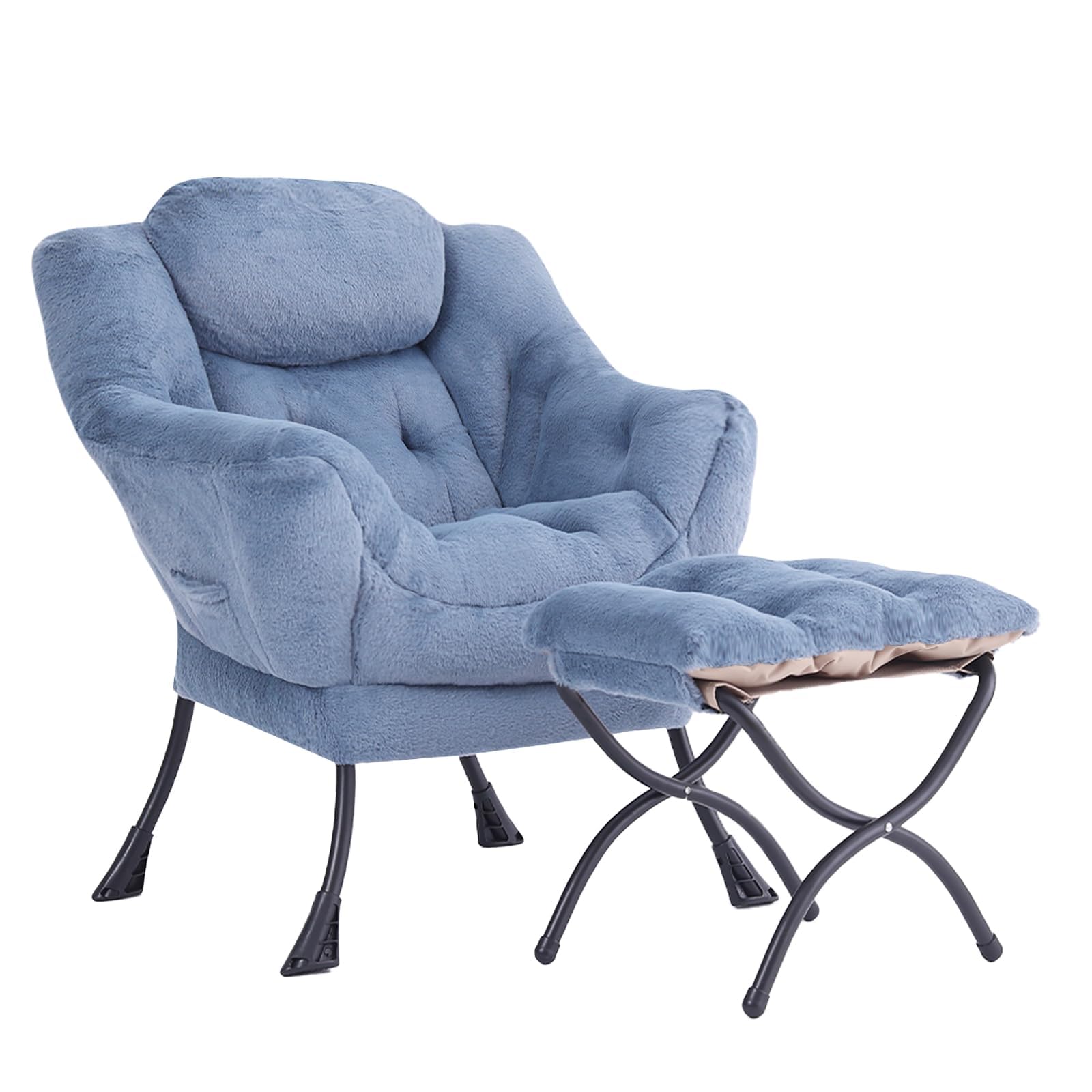 Comoda poltrona con poggiapiedi, sedia pigra con accento ottomano per il tempo libero, poltrona relax con braccioli e tasca laterale, per soggiorno, camera da letto e poltrona per piccoli