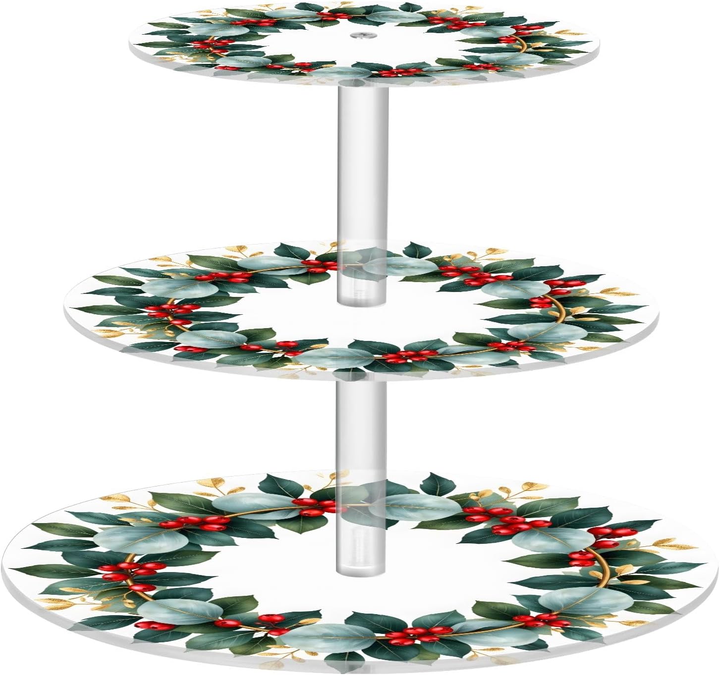Cupcake Stand Eucalyptus Leaves Dessert Tower 3-Tier Round Acrylic Cupcake Display Stand