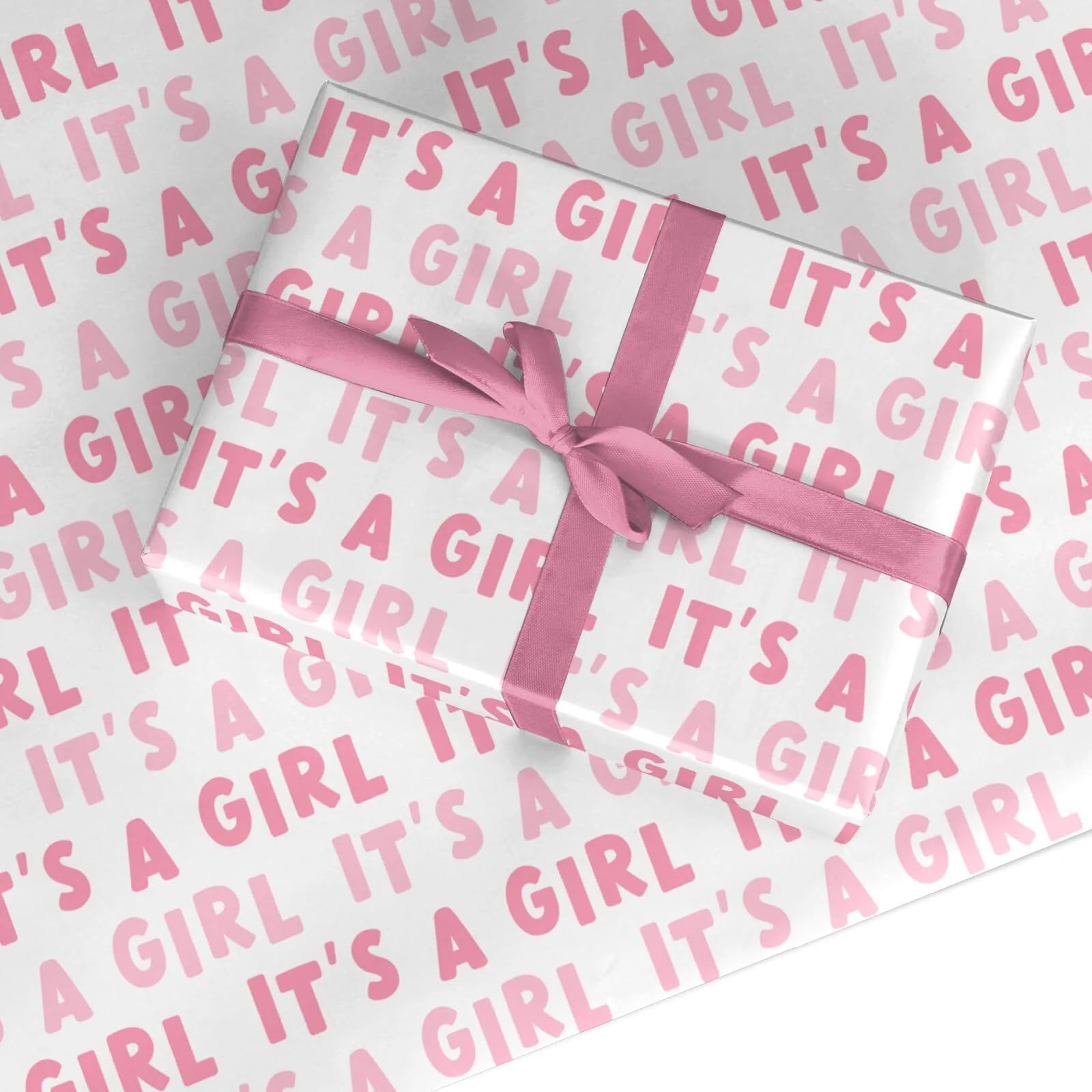 It’s a Girl Wrapping Paper Gift Wrap – Pink Baby Shower New Baby Arrival Christening Present Wrap – Recyclable Eco Friendly Gift Paper by Dyefor - Small Roll (50cm x 2.2m)