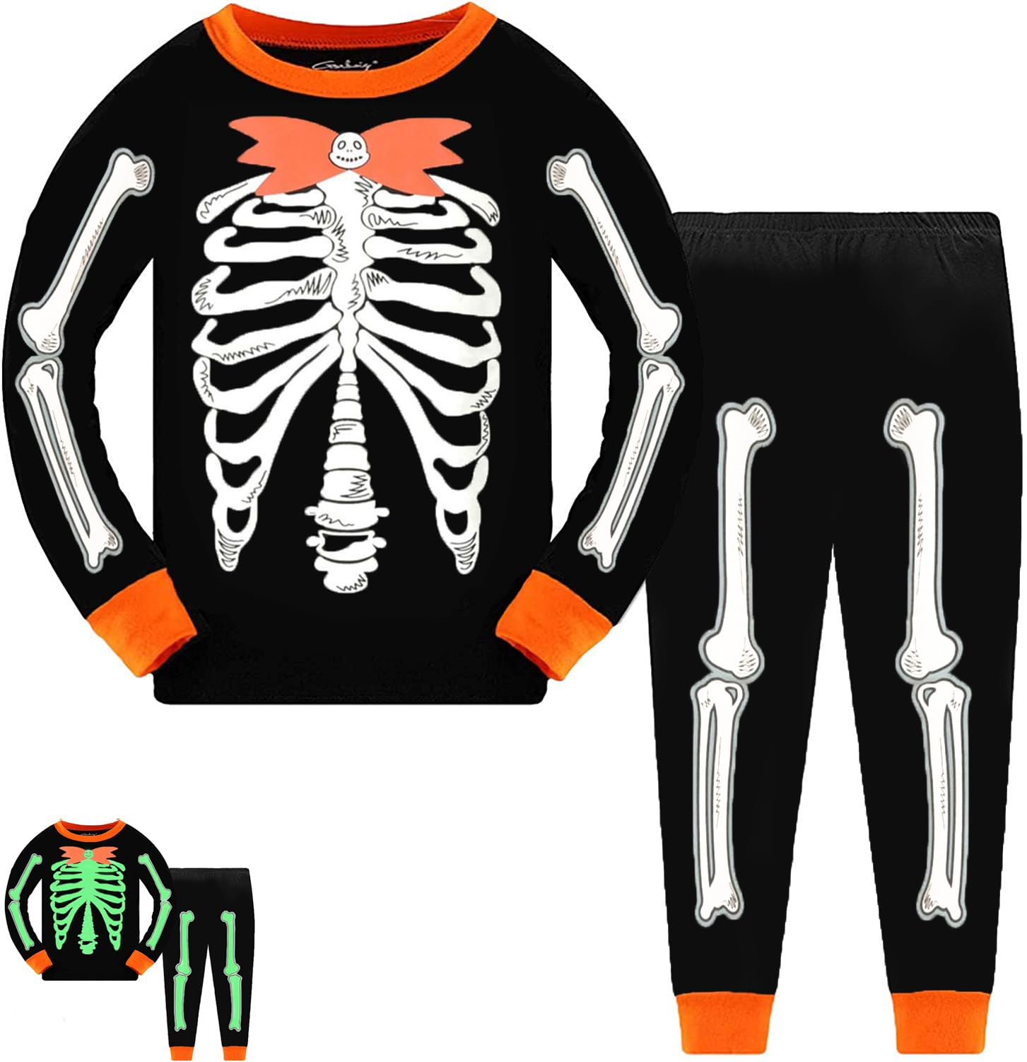 Tkria Kids Pajamas for Boys Skeleton Glow-in-The-Dark Cotton Sleepwear Toddler Clothes Halloween Outfit Size 1-7T… 7 Years Skeleton Gentleman