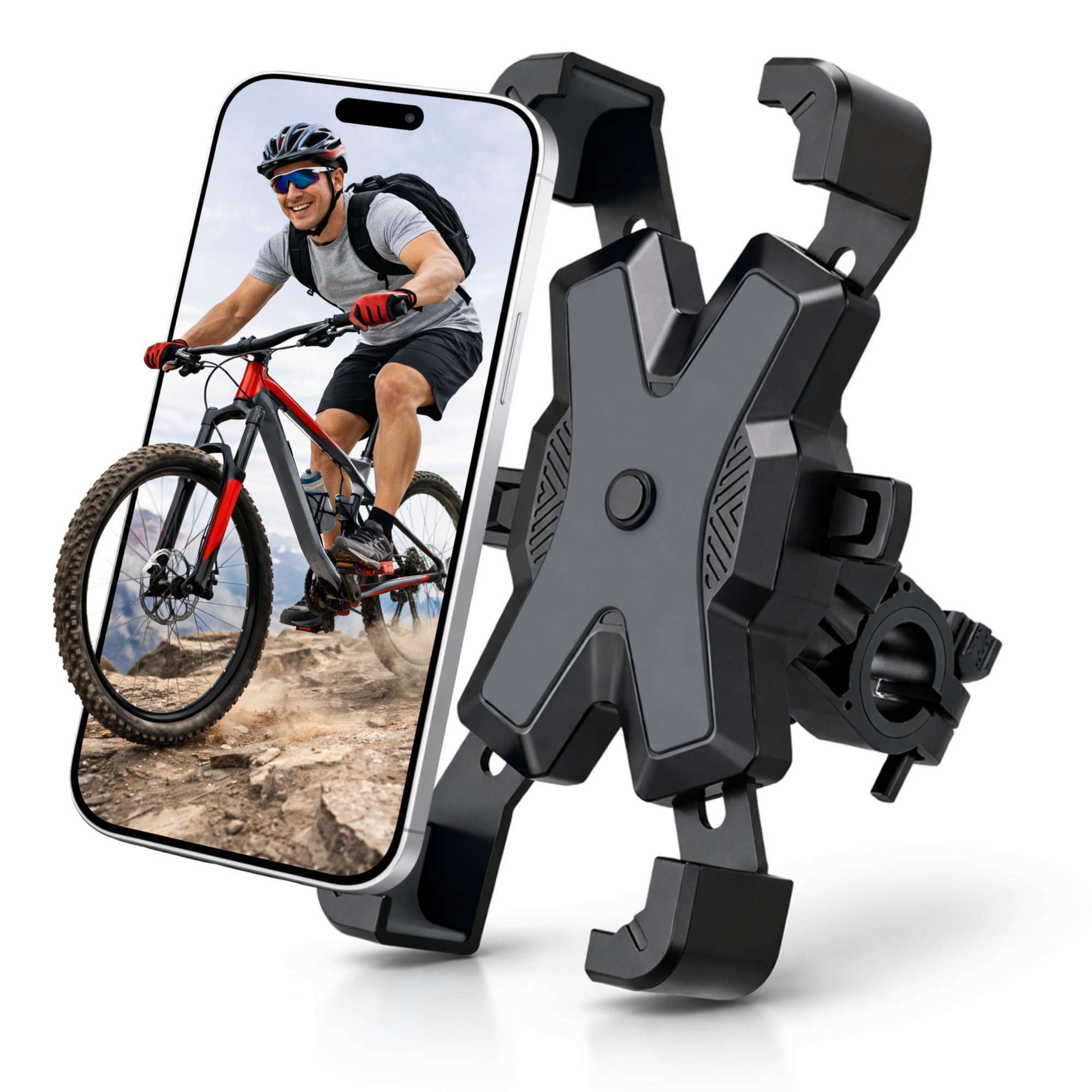 Motorcycle Handlebar Mobile Holder | Bicycle Mobile Holder | Electric Scooter | Detachable Phone Holder | 360° Rotation | Universal Compatibility 4.5-7 Inches (Black)