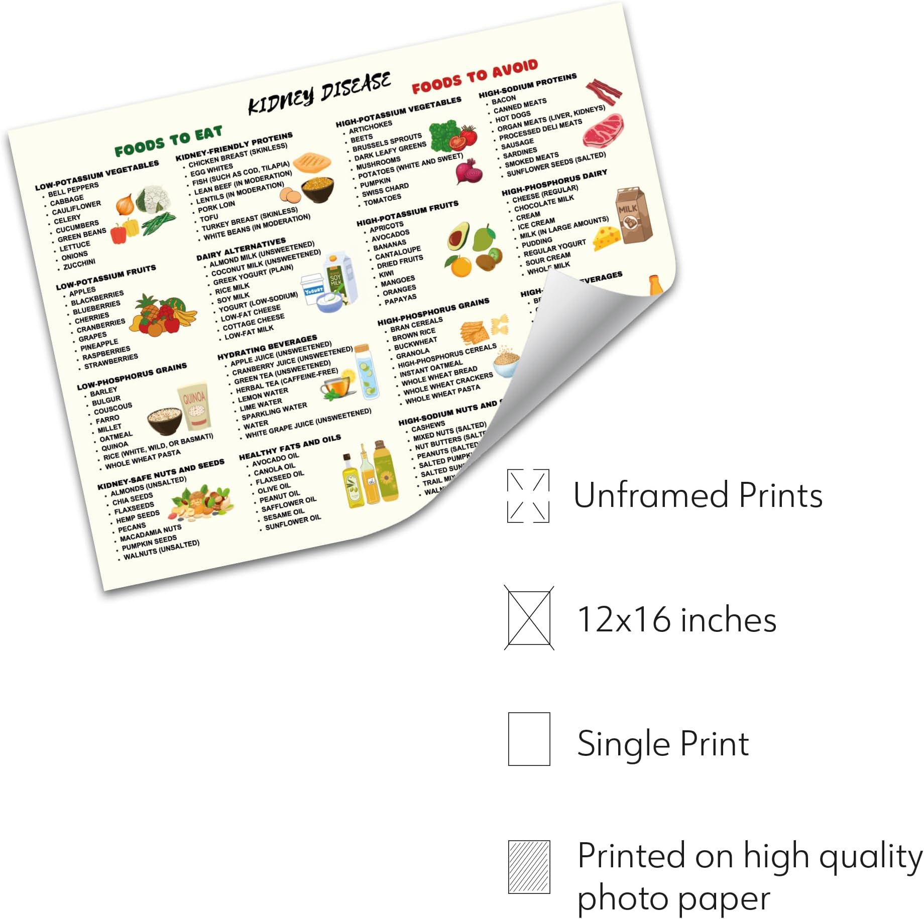 Kidney Friendly Food List Chart 12x16 Low Potassium Diet Poster ...