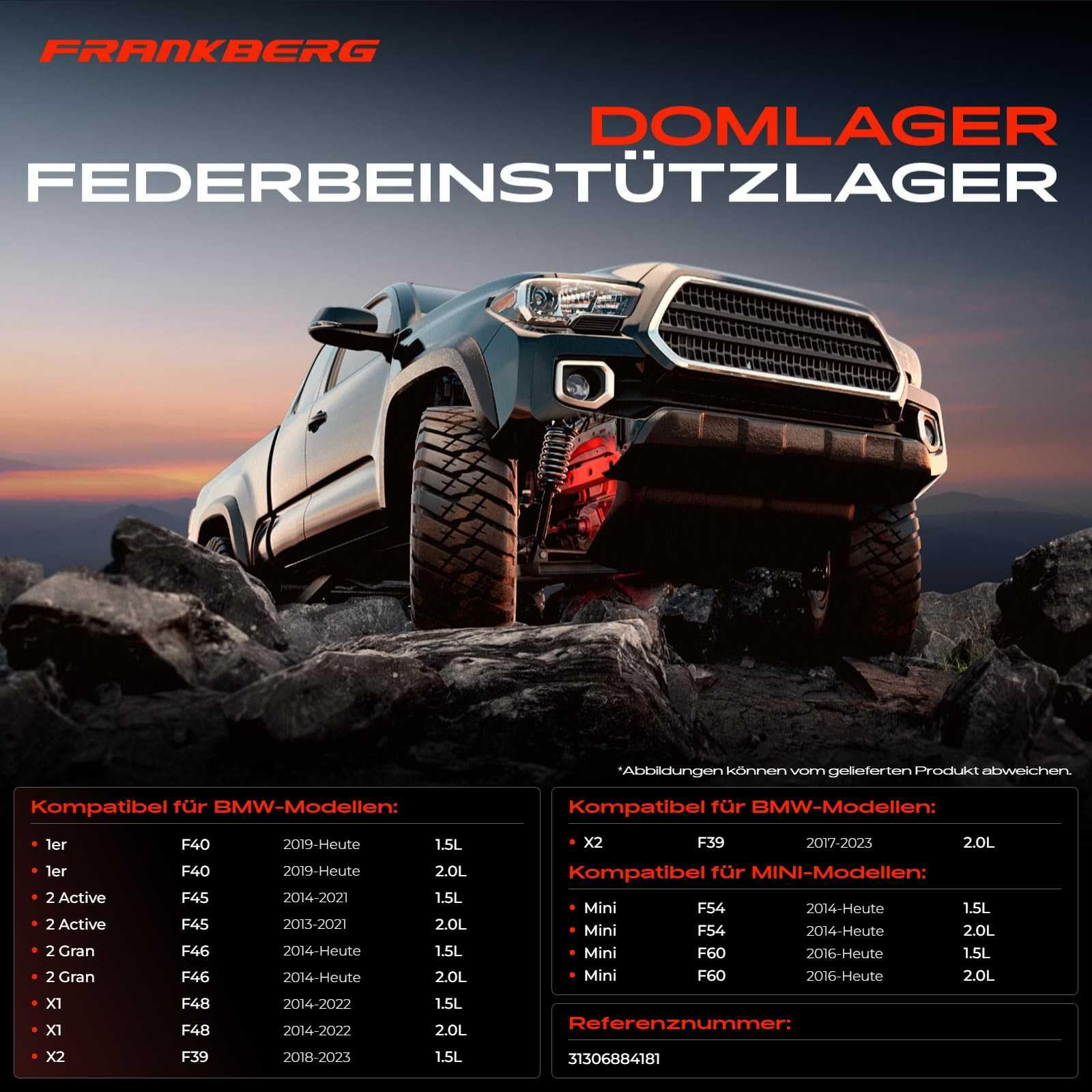 Frankberg 2x Federbeinstützlager Vorne 31306884181