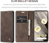 Vista 2 de Kowauri Funda para Google Pixel 7A, diseño clásico de piel con cierre magnético, con ranura para tarjetero, a prueba de golpes, funda protectora Café