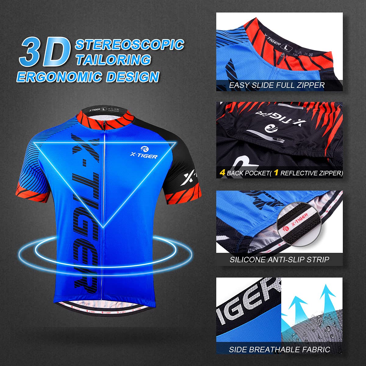 X-TIGER Ciclismo Uomo 5D Gel Salopette Pantaloncini Corti Imbottiti Set di Abbigliamento Ciclista