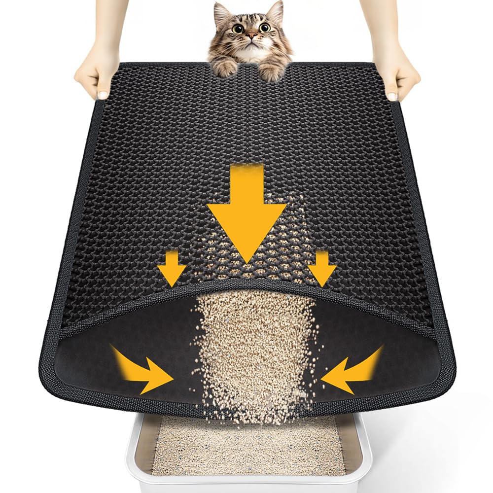 Conlun Cat Litter Mat Litter Tray Mat, Honeycomb Double Layer Design, Urine and Waterproof Material,58 x 42 cm,Black โ image 1