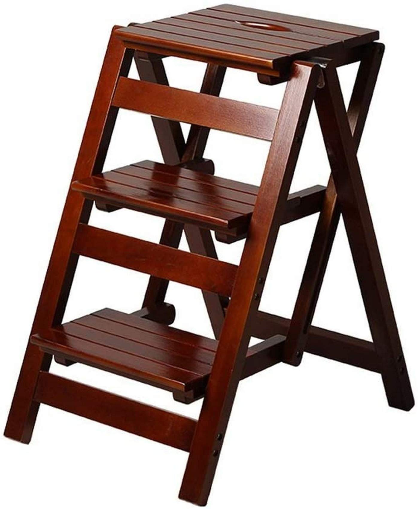 Tabouret échelle pliant en bois massif à 3 marches pour cuisine et bureau