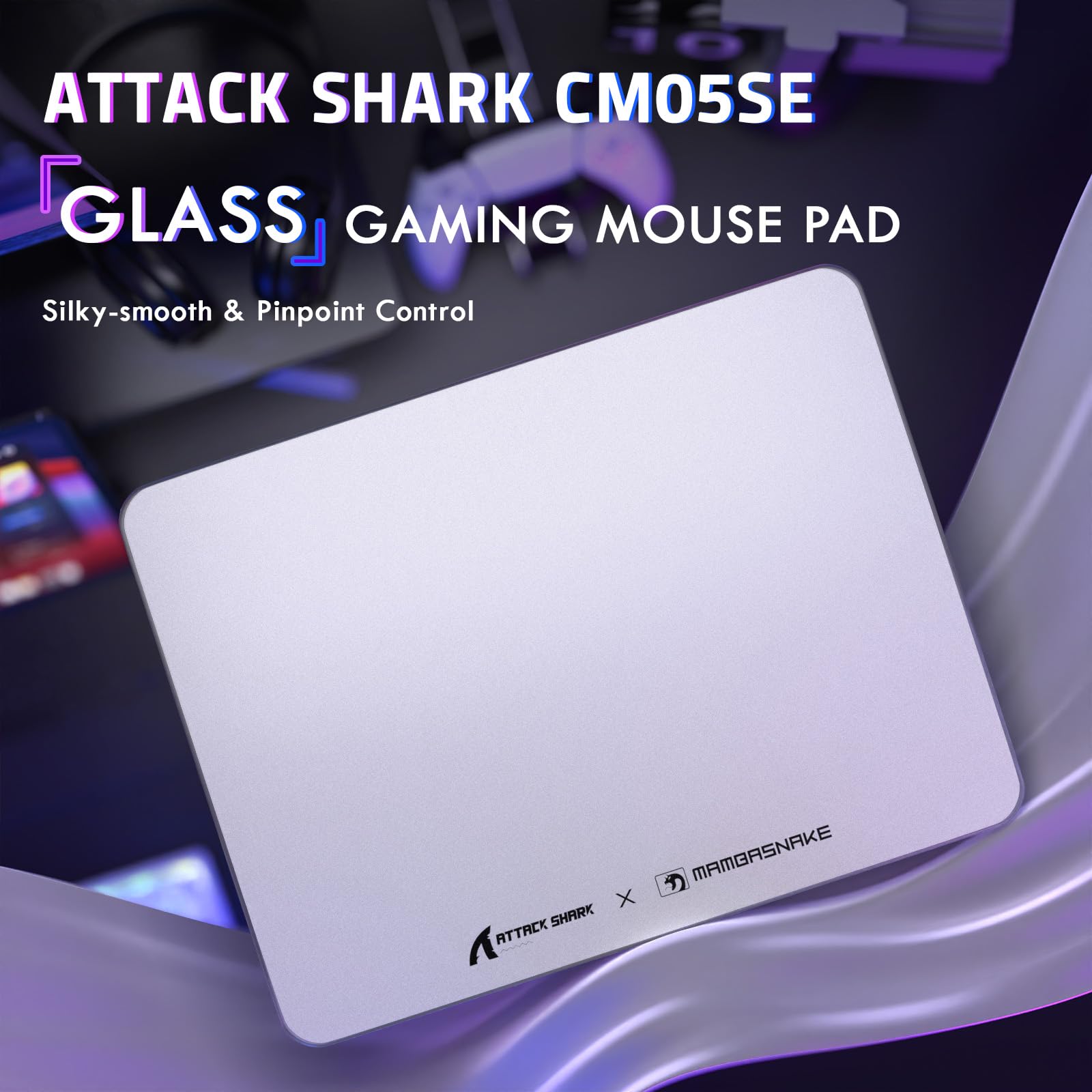 ATTACK SHARK CM05SE Tappetino Per Mouse In Vetro Temperato, Durezza 9H Anti-Graffi, Superficie Ultra-Liscia Incisa Nano, Base PU Antiscivolo, Alta Precisione, Movimento Veloce, 410×310×5mm - Bianco