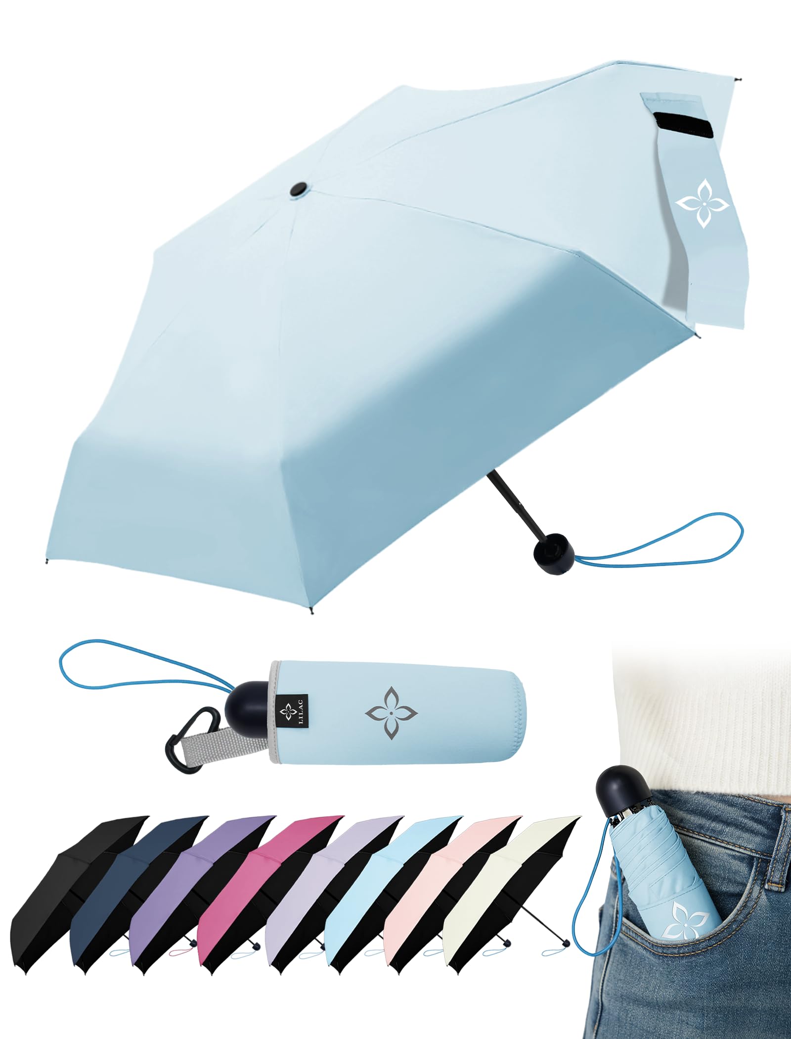 LILAC Mini Taschenschirm & Reiseschirm, kompakter Regenschirm mit 110 cm Abdeckung, windfest, verstärkter Rahmen, leicht tragbar, UPF 100+ Sonnenschutz für Damen, Herren & Studenten