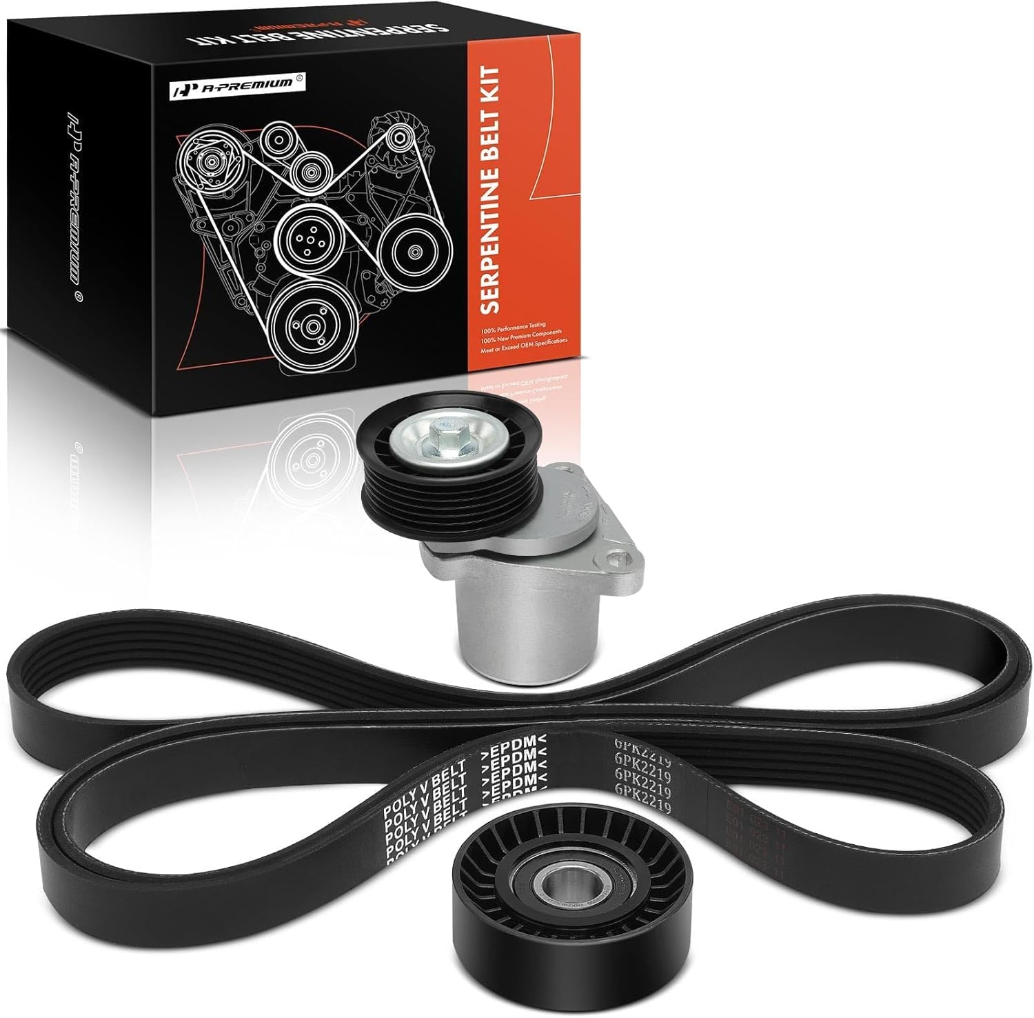 A-Premium Engine Serpentine Belt Drive Kit with Tensioner & Idler Pulley Compatible with Ford Focus 2007-2011, Transit Connect 2010-2013 - DOHC L4 2.0L, Gas, Naturally Aspirated