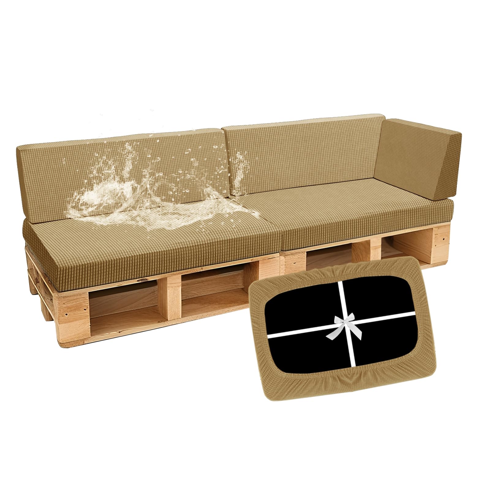 SYLC Waterproof Pallet Cushions Covers, Stretch Cover for Pallet Furniture Cushions with 4 Ties, Outdoor Corner Sofa Covers for Rattan Patio Garden Caravan (Mustard,5 PCS(2 Seats+3 Backs)) โ image 1