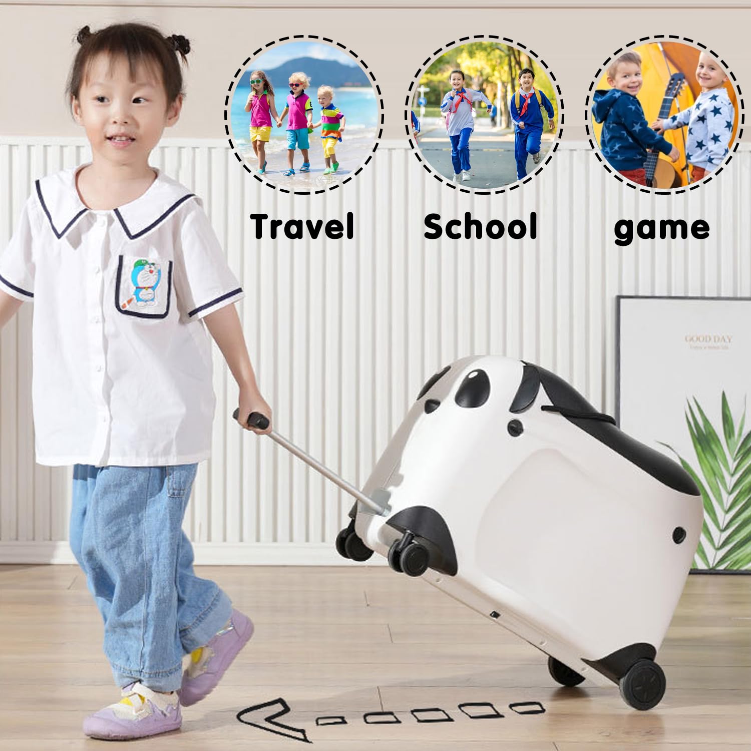 Valigia Panda Cinese per Bambini, Bagaglio da Viaggio per Bambini con Ruote Girevoli, Valigia da Viaggio Leggera per Ragazze, Guscio Impermeabile, 21",Arancia