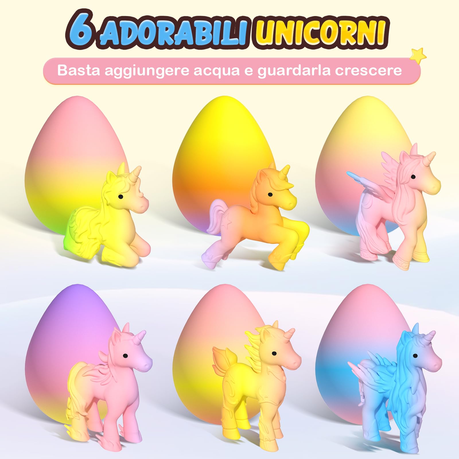 Uova Arcobaleno che Si Schiudono con Unicorni per Bambini - 6 Giocattoli Unicorno per Ragazzi e Ragazze, Idee Regalo per Pasqua o Compleanno per Bambini dai 3+ Anni - Regali per Bambine di 3 4 5 6 7 8