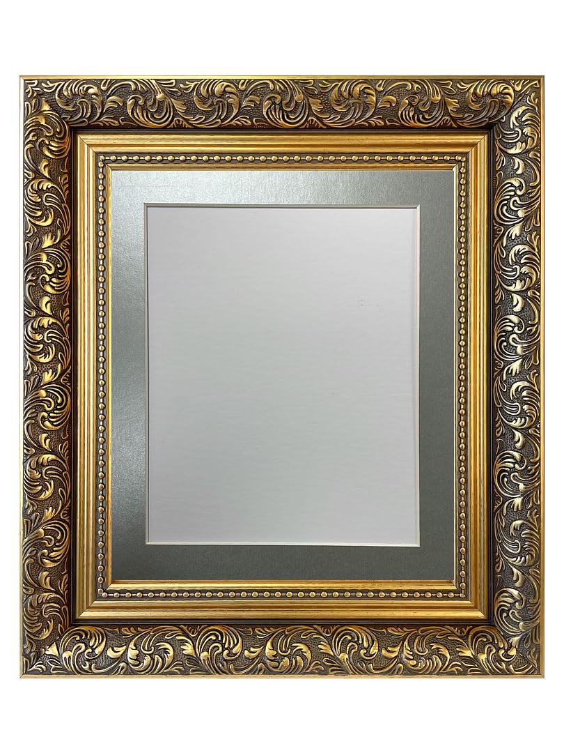 FRAMES BY POST Large Dahlia Gold Picture Photo Frame with Silver Mount 30 x 30 cm Image Size 8 x 8 Inch