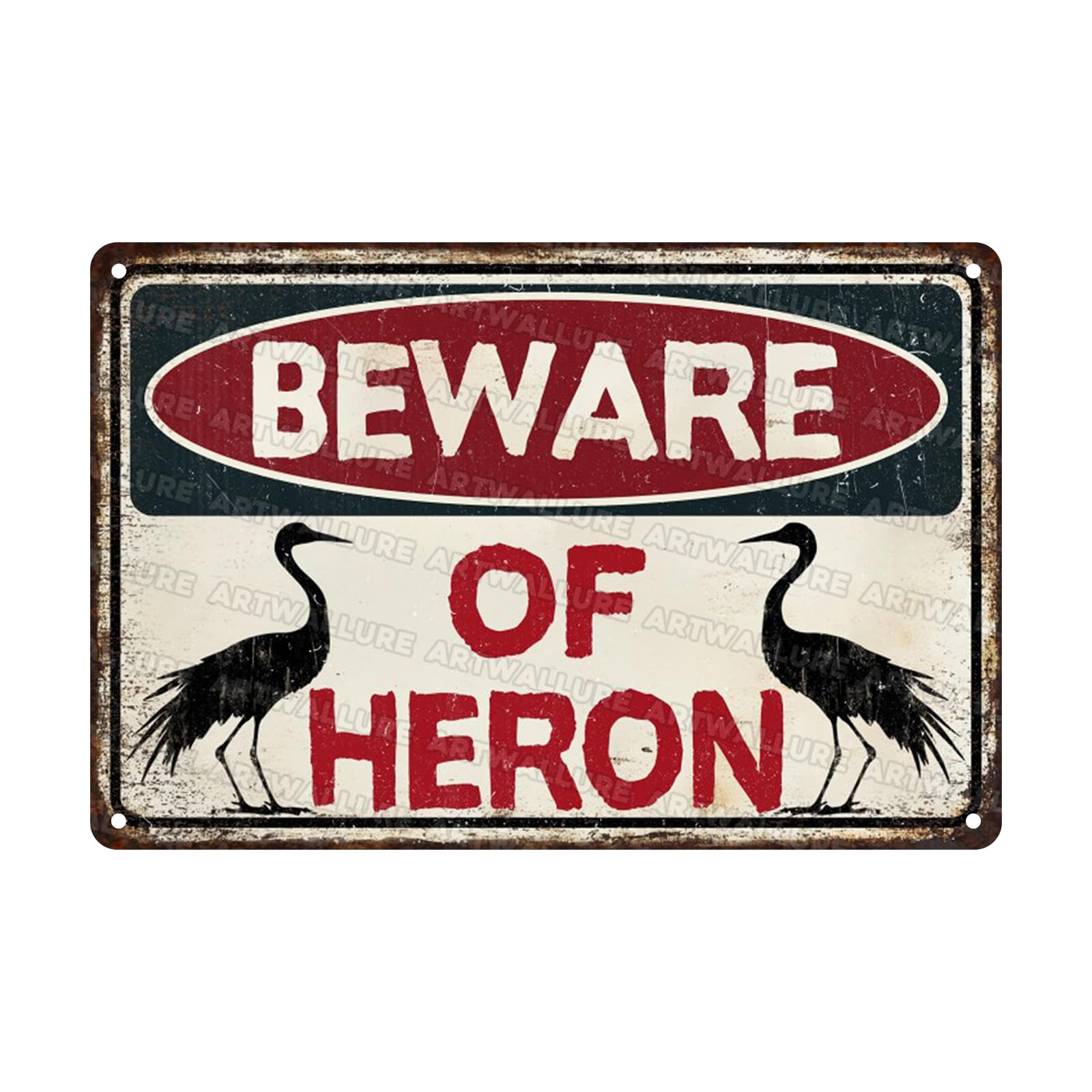 Anceky Vintage Sign Warning Beware Of Heron Metal Tin Sign Funny Wall Decor for Home Yard Garage Farmhouse Bar Kitchen 12×16 Inch