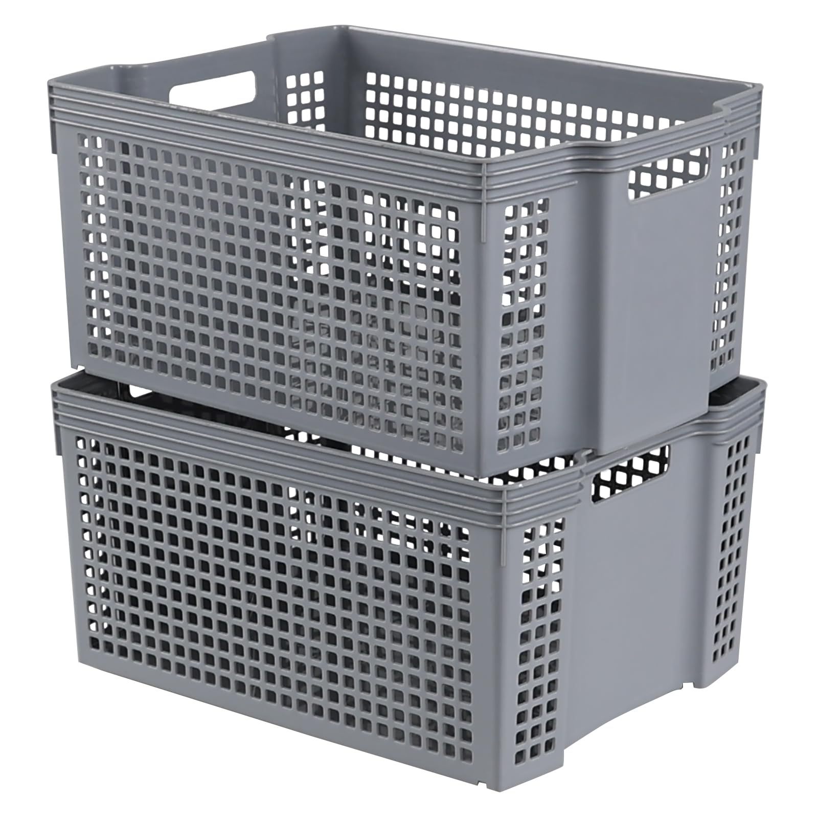 Gitany 2 Pack Plastic Stackable Basket, Large Storage Basket, Grey