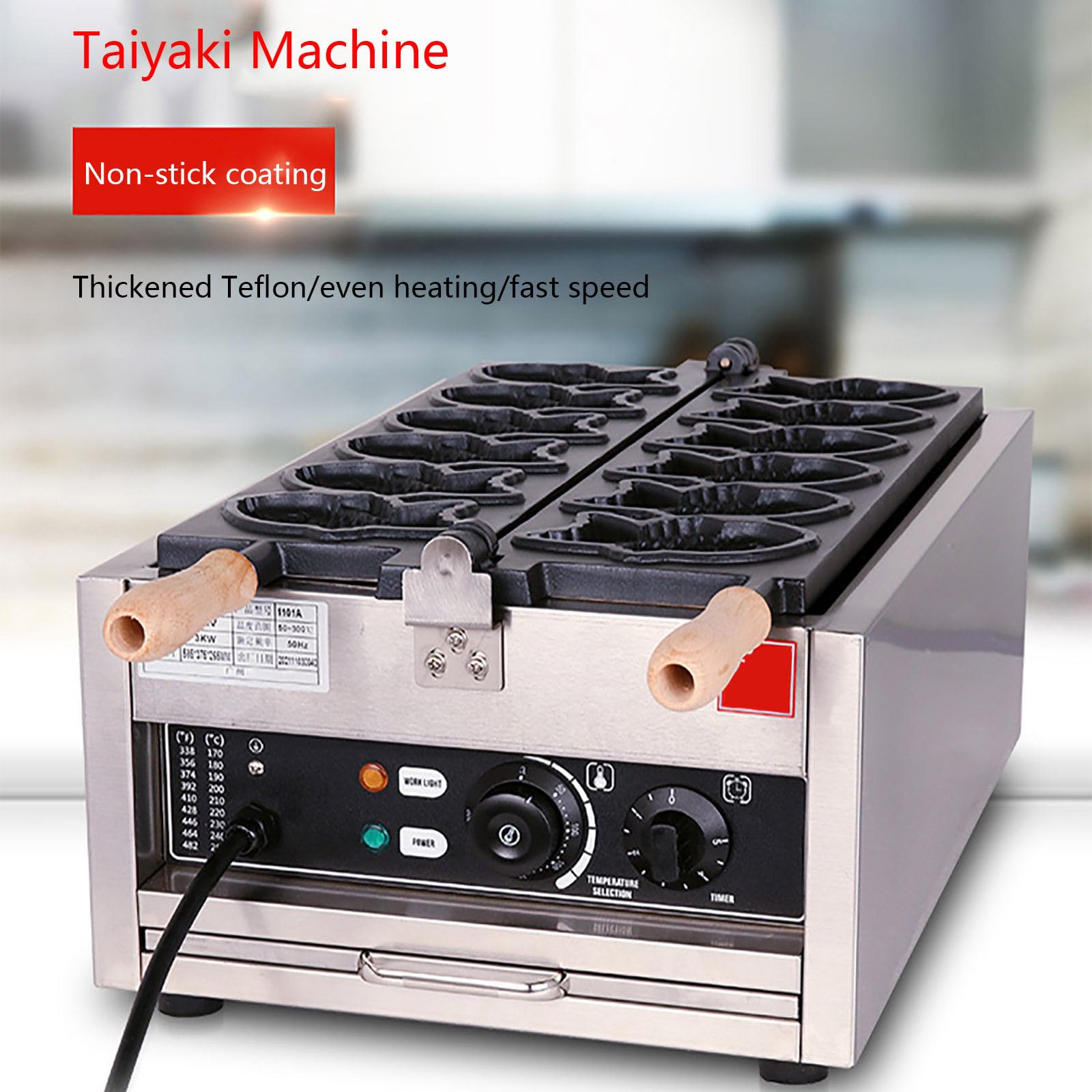 Macchina per Waffle Commerciale Taiyaki Fish, Coni per Waffle Giapponesi Elettrici Antiaderenti a Forma di Pesce, Macchina Professionale Taiyaki in Acciaio Inossidabile,6pcsTaiyaki