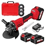 Cordless Angle Grinder 4-1/2 inch, Power Angle Grinder with 2x4.0Ah Battery, 10000 RPM Brushless Metal Grinder with Cutting Wheels, Electric Grinder Tool for Wood Metal Cutting & Grinding