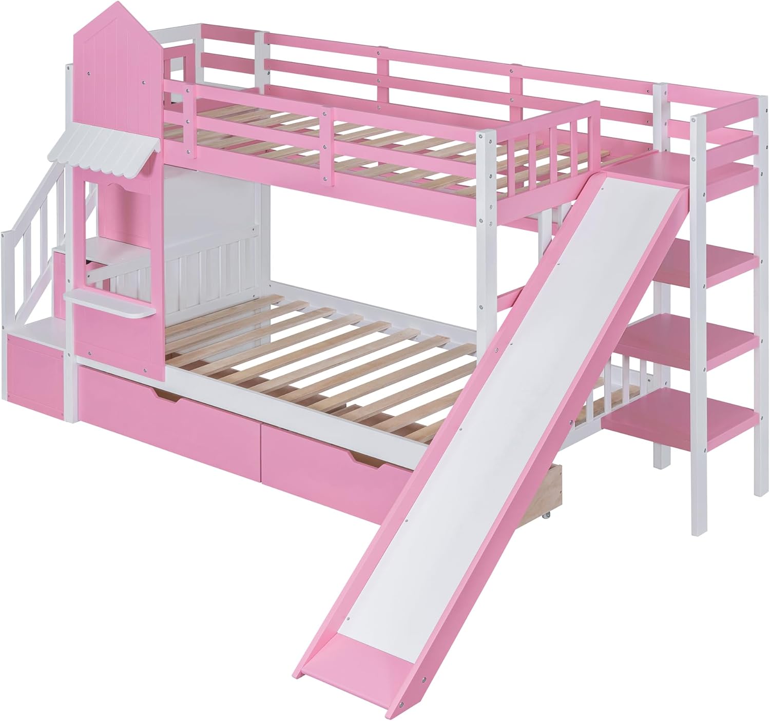 Pink Princess Castle Bunk Bed with Slide, Storage UK Ubuy
