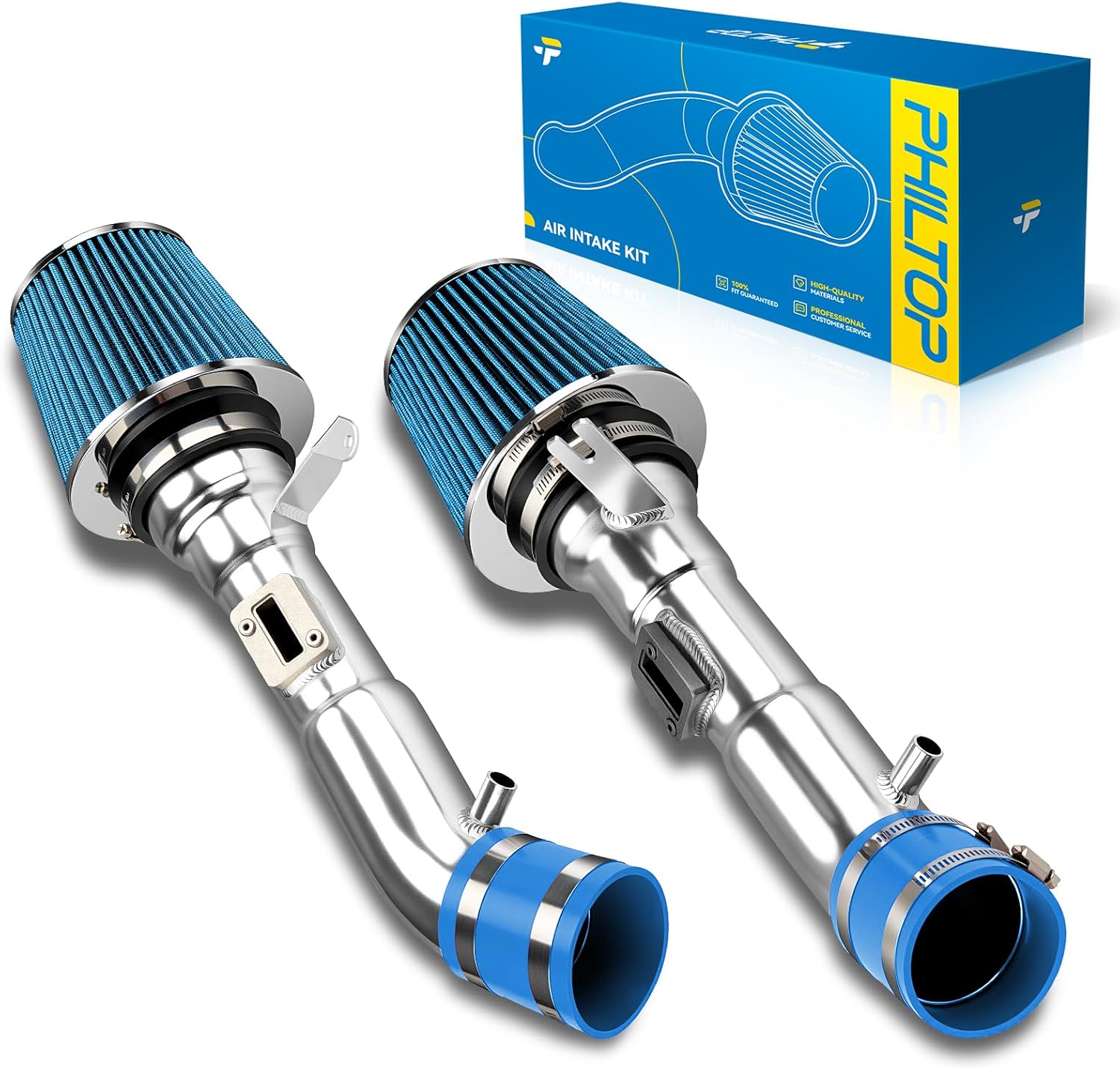 PHILTOP Air intake kit, Cold Air Intake Blue Tube for 370Z 2009-2020 3.7L, Q50 2014-2015 3.7L, G37 2008-2013 3.7L, Blue Polished Aluminum Cold Air Intake System