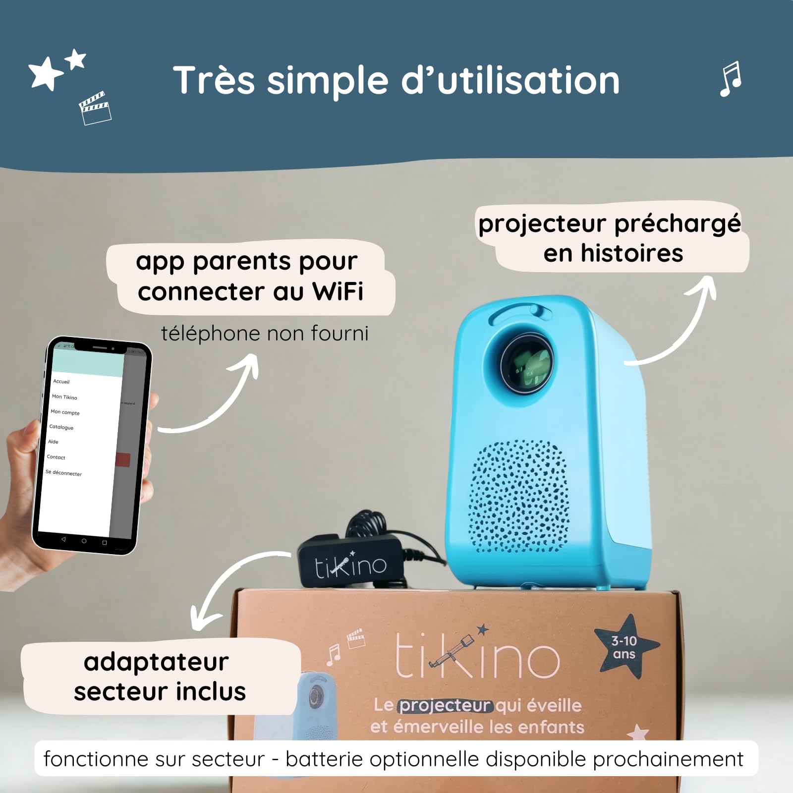 Projecteur pour Enfants sans Lumière Bleue Directe - 3 à 10 Ans - Cinéma à la Maison