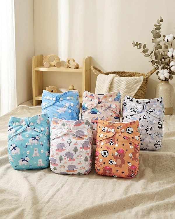 ALVABABY Baby Cloth Diapers 6 Pack with 12 Inserts Cloth Diaper Covers Adjustable Washable Reusable for Baby Girls and Boys 6DM142A by ALVA - Used condition - Image 7
