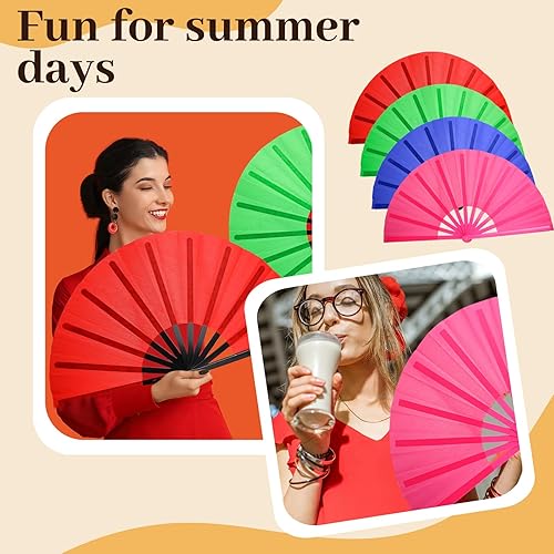 Miniatura 6 de Juego de 8 abanicos plegables grandes para baile de línea y estallido, ventiladores de mano con mangas de abanico, ventilador chino de Kung Fu para
